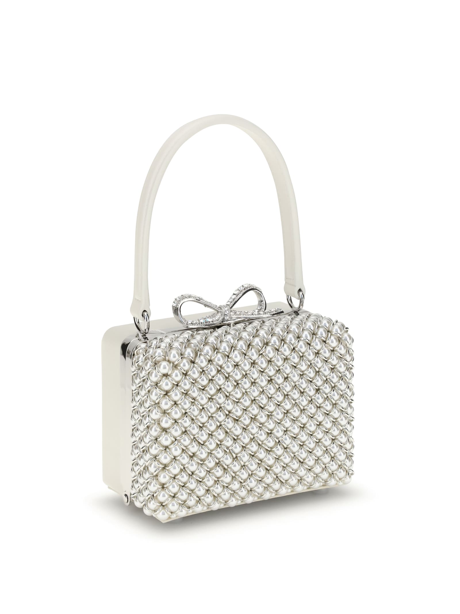 Self-portrait Cream Pearl Embellished Micro Handbag In White