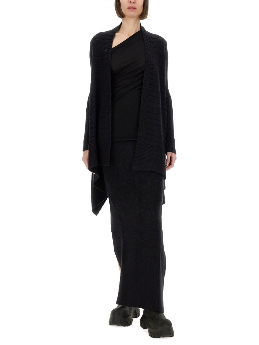 Rick Owens Draped Hem Knit Cardigan In Black