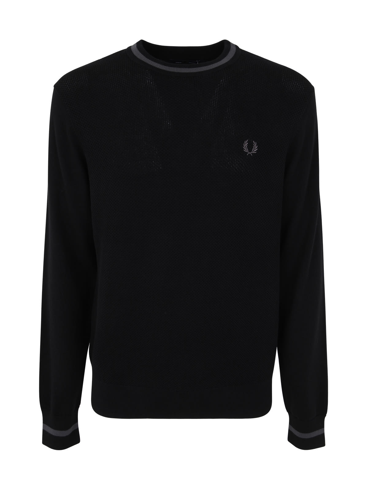 Shop Fred Perry Fp Textured Front Crewneck Jumper In Black