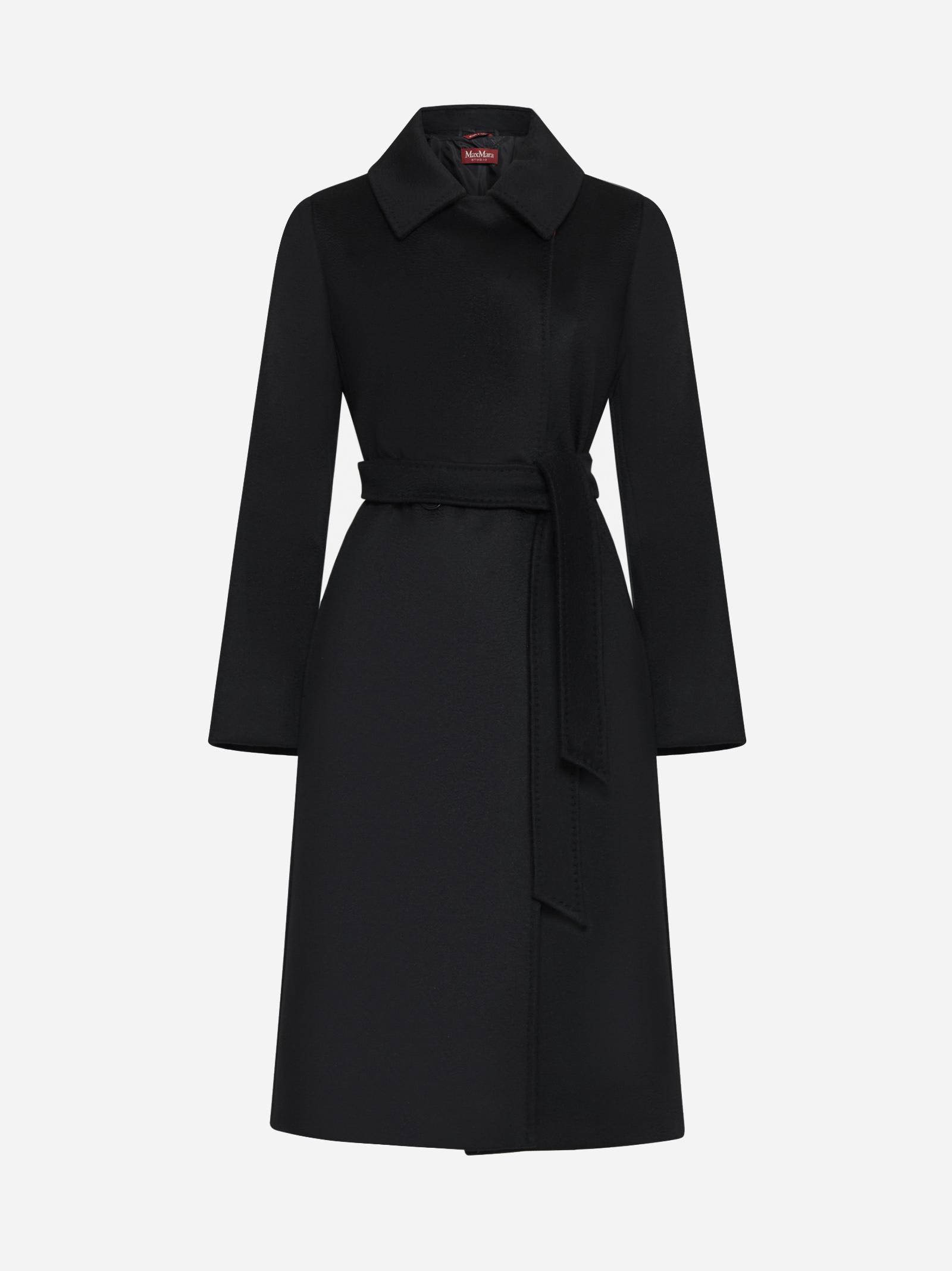 Shop Max Mara Bcollag Belted Wool Coat In Nero