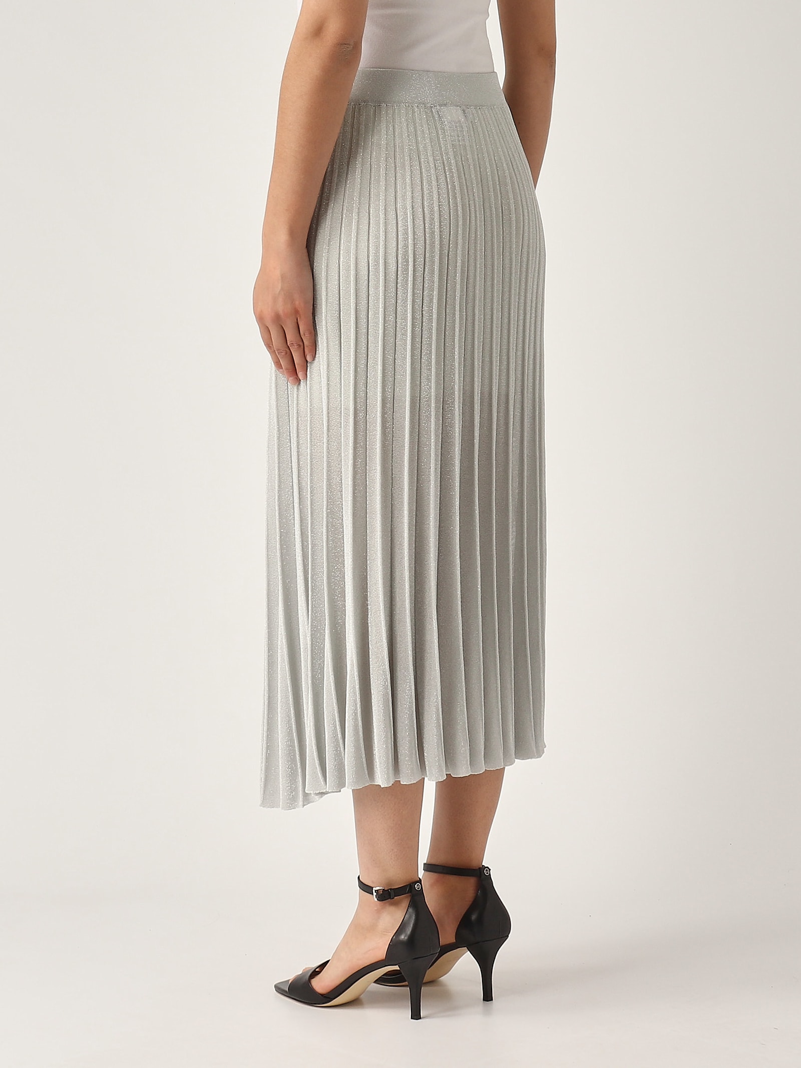 Gran Sasso Gonna Plisse Lurex Skirt In Gray