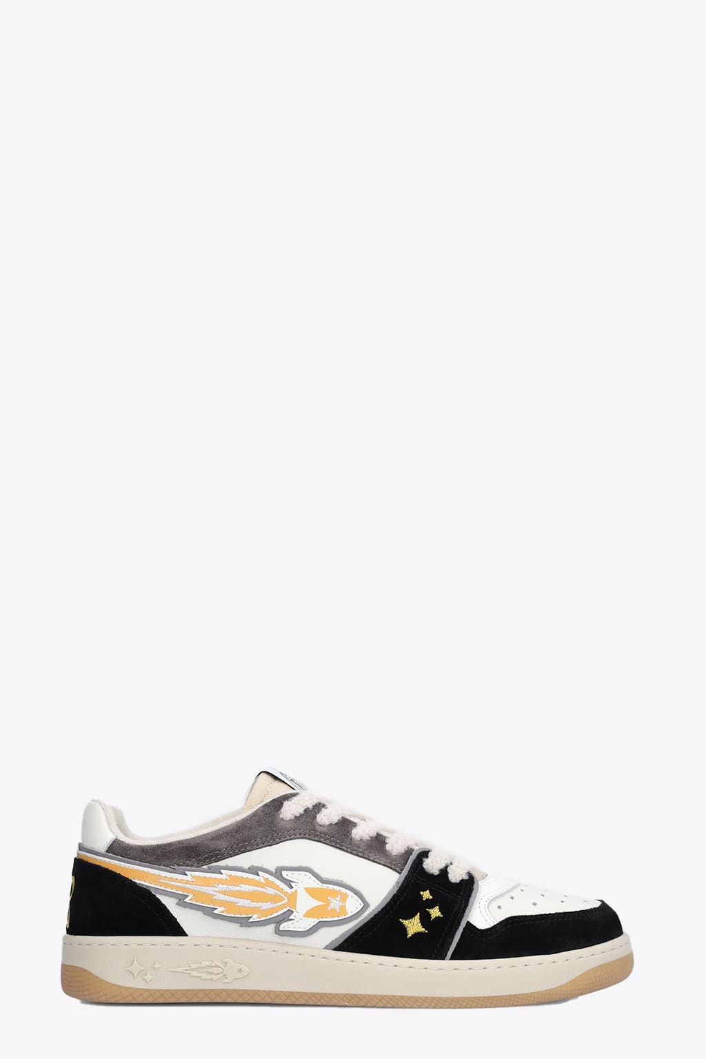 Enterprise Japan Rocket Low Off-white leather and black suede low sneakers with side rocket