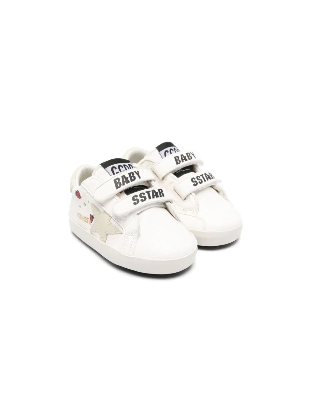 Shop Golden Goose Baby School Nappa Upper With Prints Leather Star And Heel In White Ivory Red
