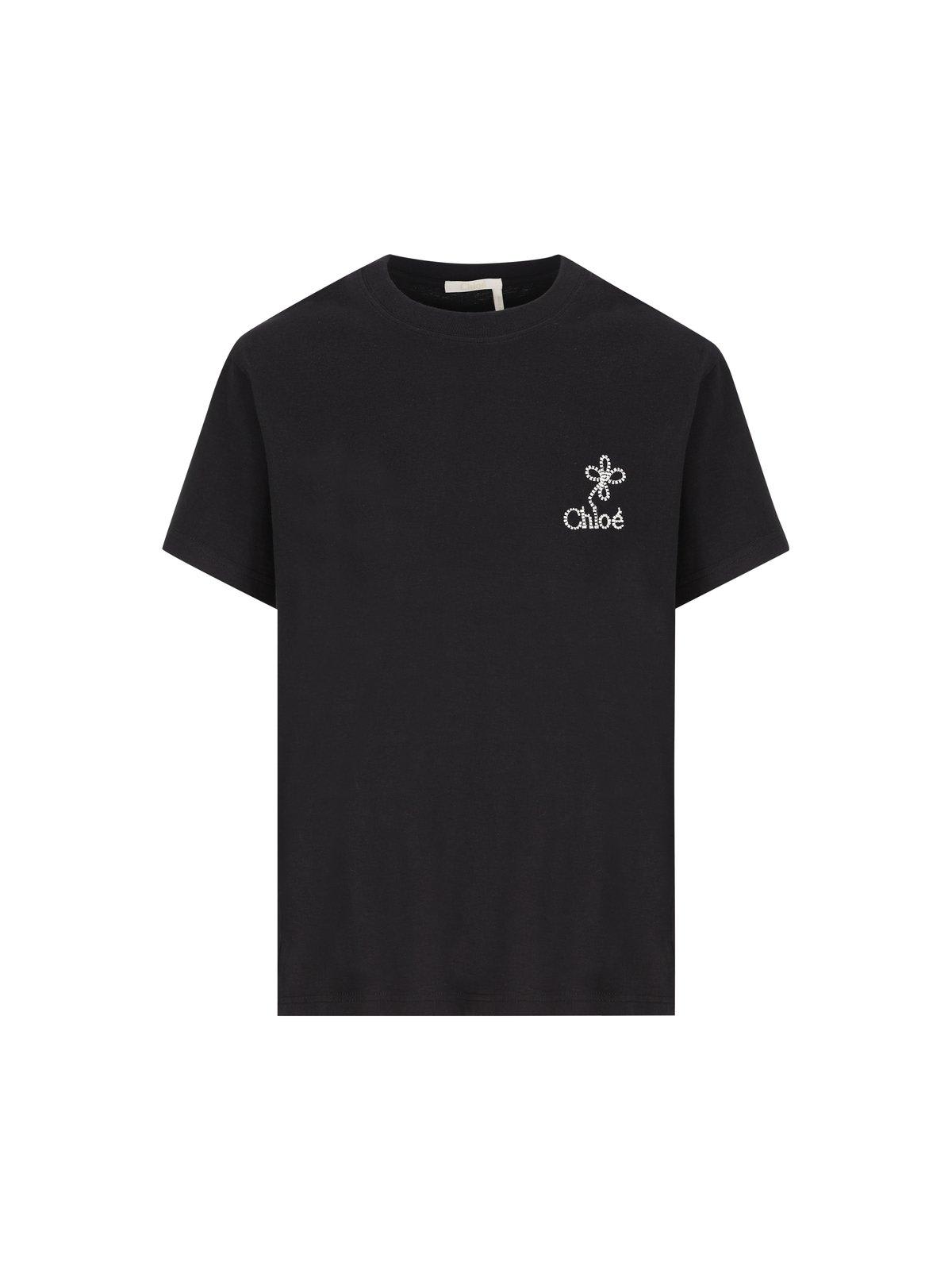 Shop Chloé Logo Embroidered Crewneck T-shirt In Black