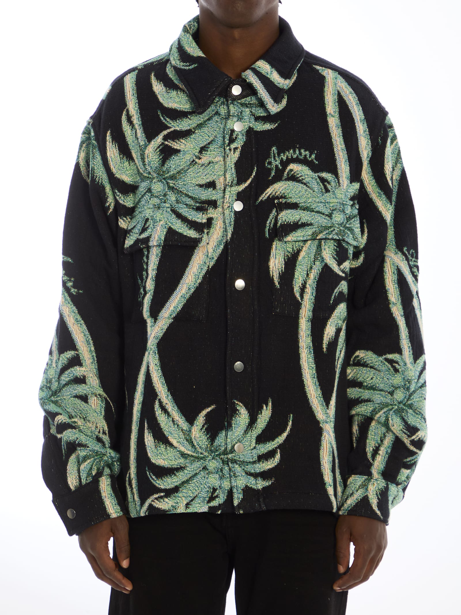 Amiri Twisted Palms Tapestry Overshirt In Black