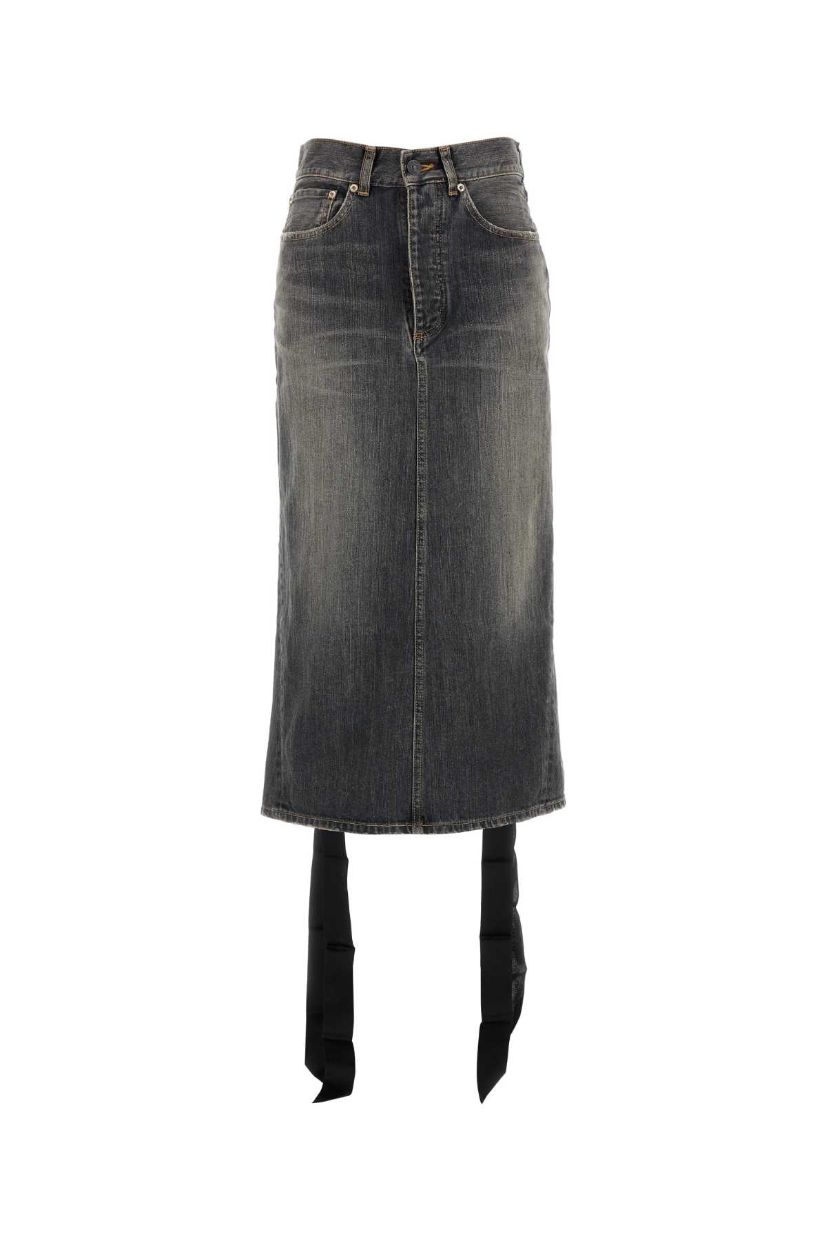 Balenciaga Denim Skirt With Laces Interwining In Multi