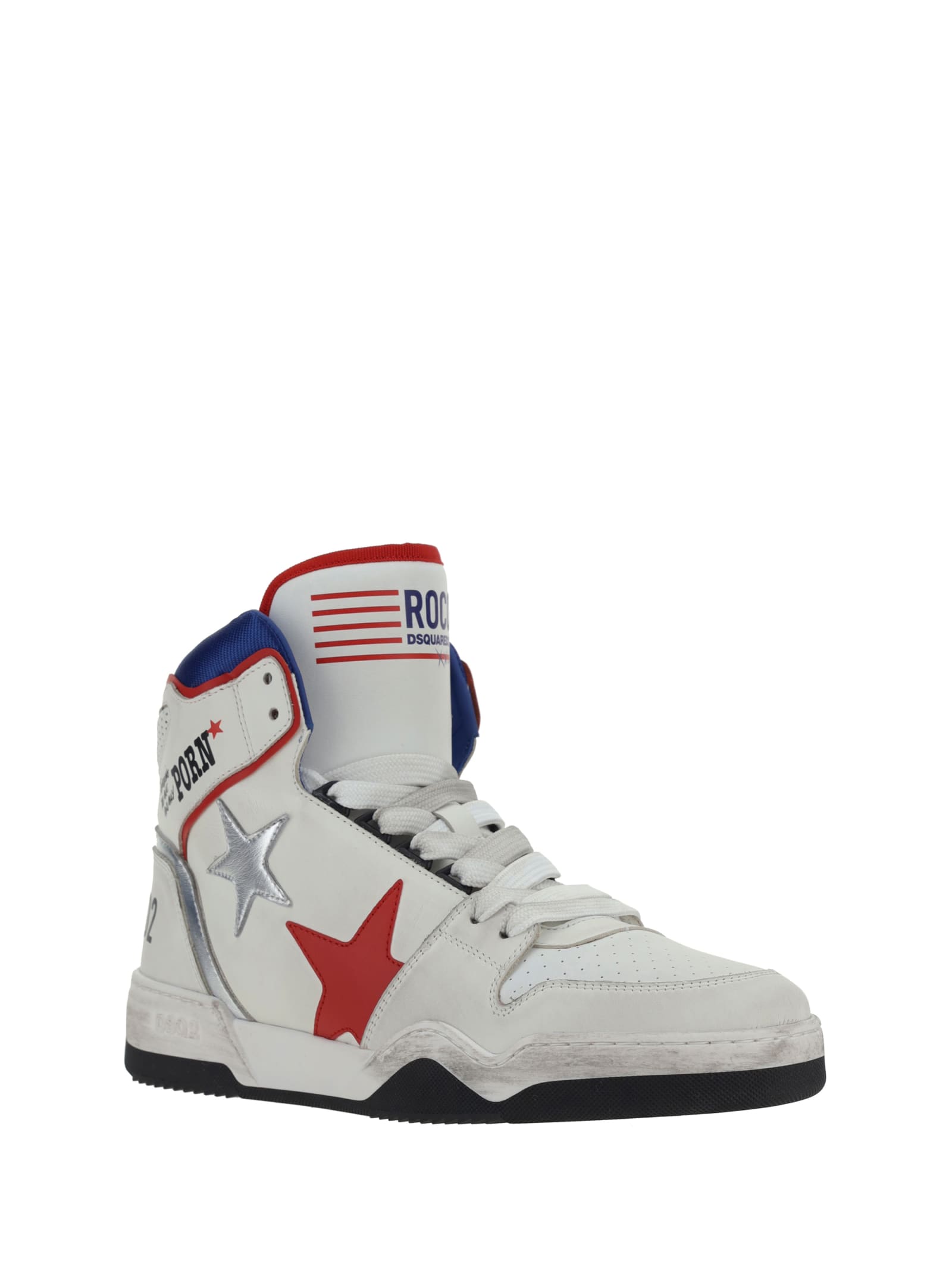 Shop Dsquared2 High Top Sneakers In Bianco+rosso+blu