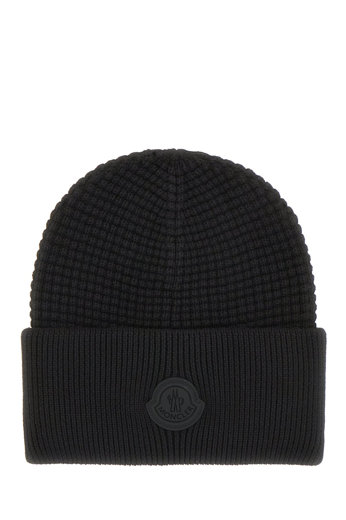 Moncler Black Cotton Beanie Hat In Black