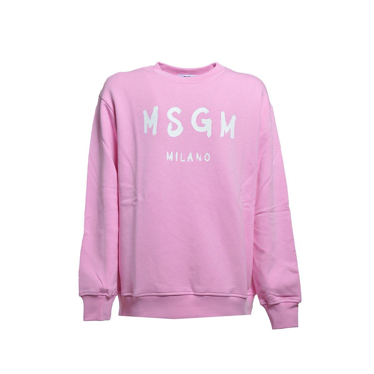 Shop Msgm Logo Printed Crewneck Sweatshirt In Pink