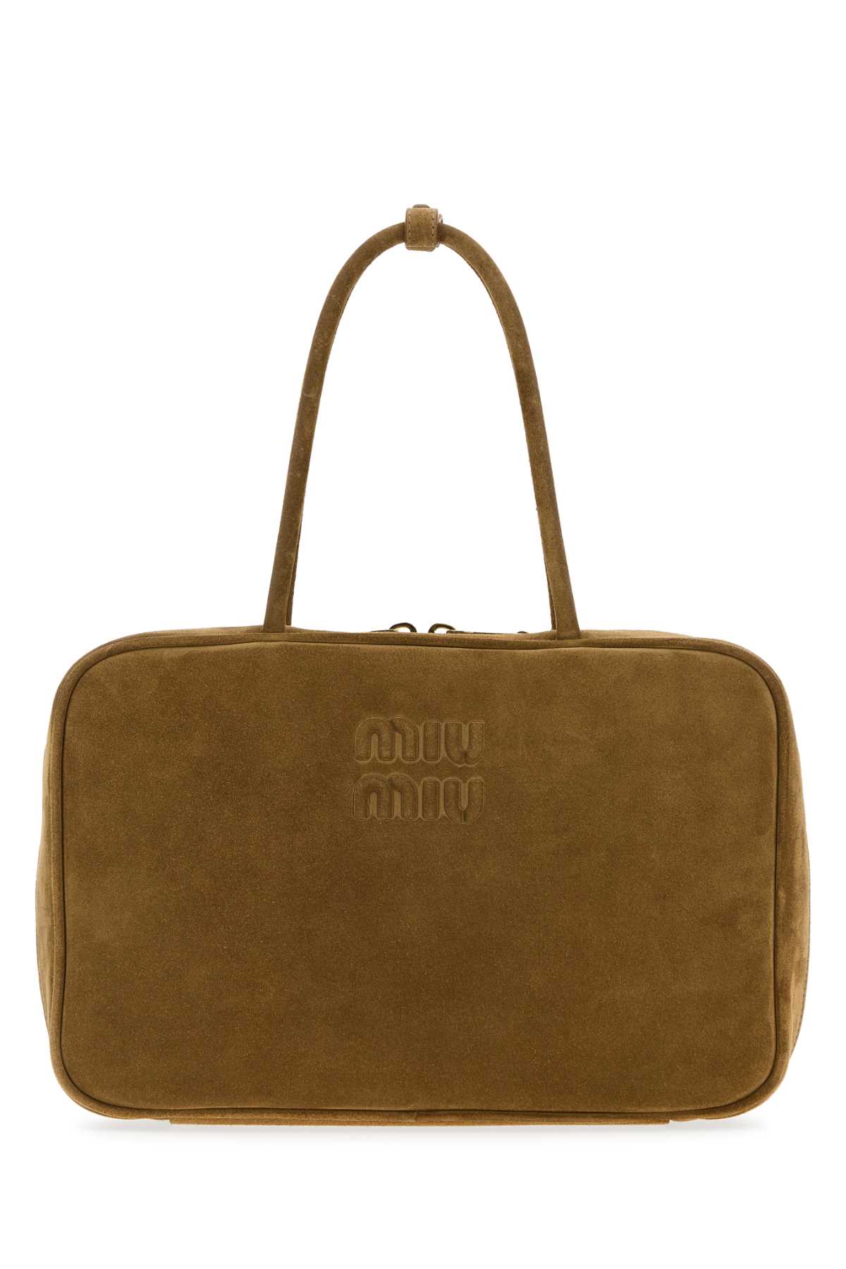 Miu Miu Beige Suede Handbag In Green