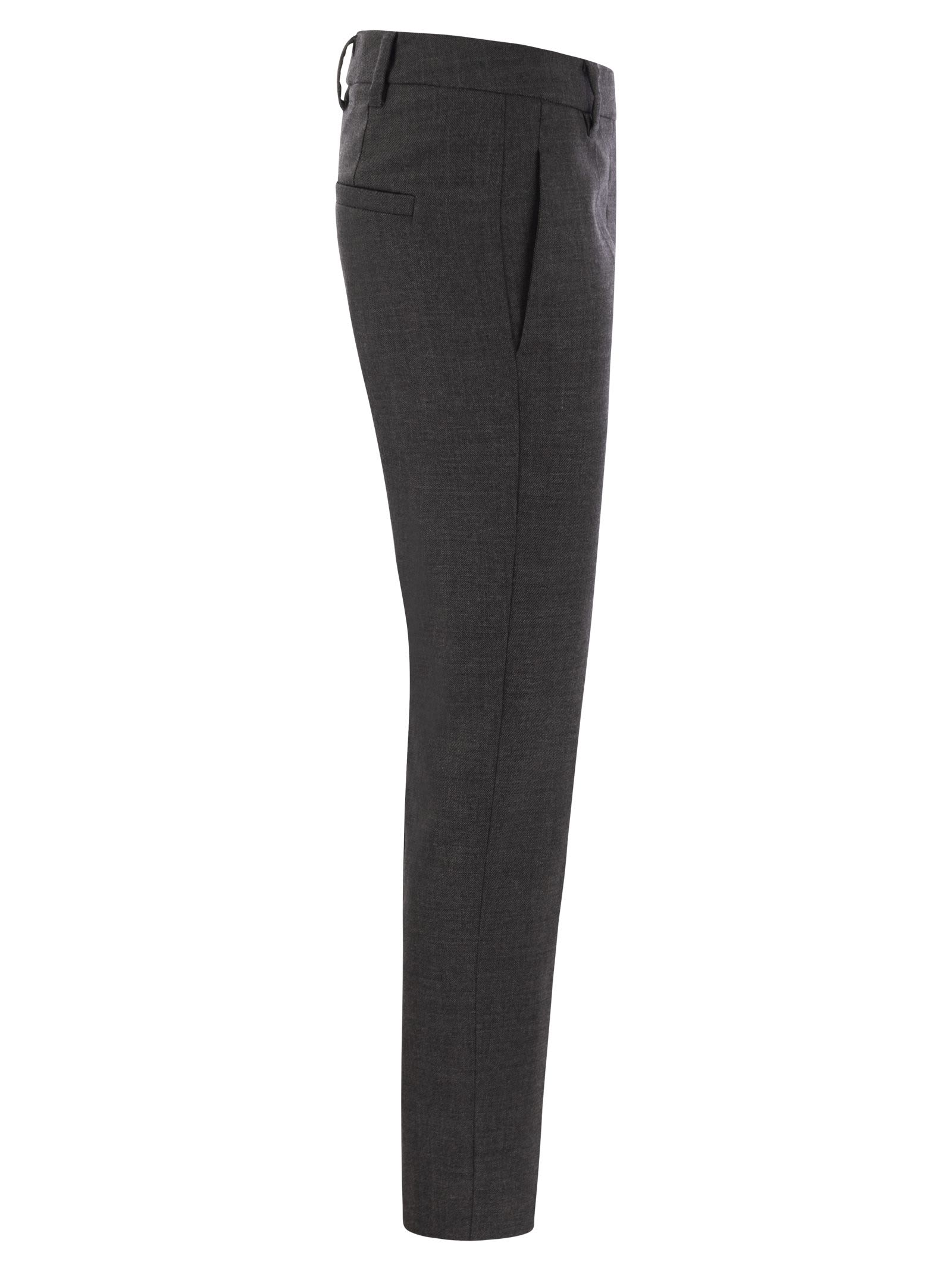 Shop Brunello Cucinelli Stretch Virgin Wool Cigarette Trousers With Jewellery In Grey