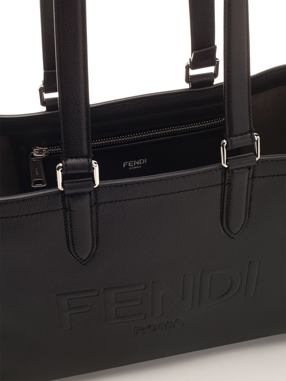 Shop Fendi Roma Leather Shopper In Black