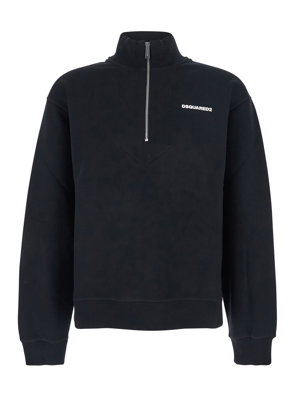 Dsquared2 Black High Neck Sweatshirt With Lettering Logo On The Front In Cotton Man In Black