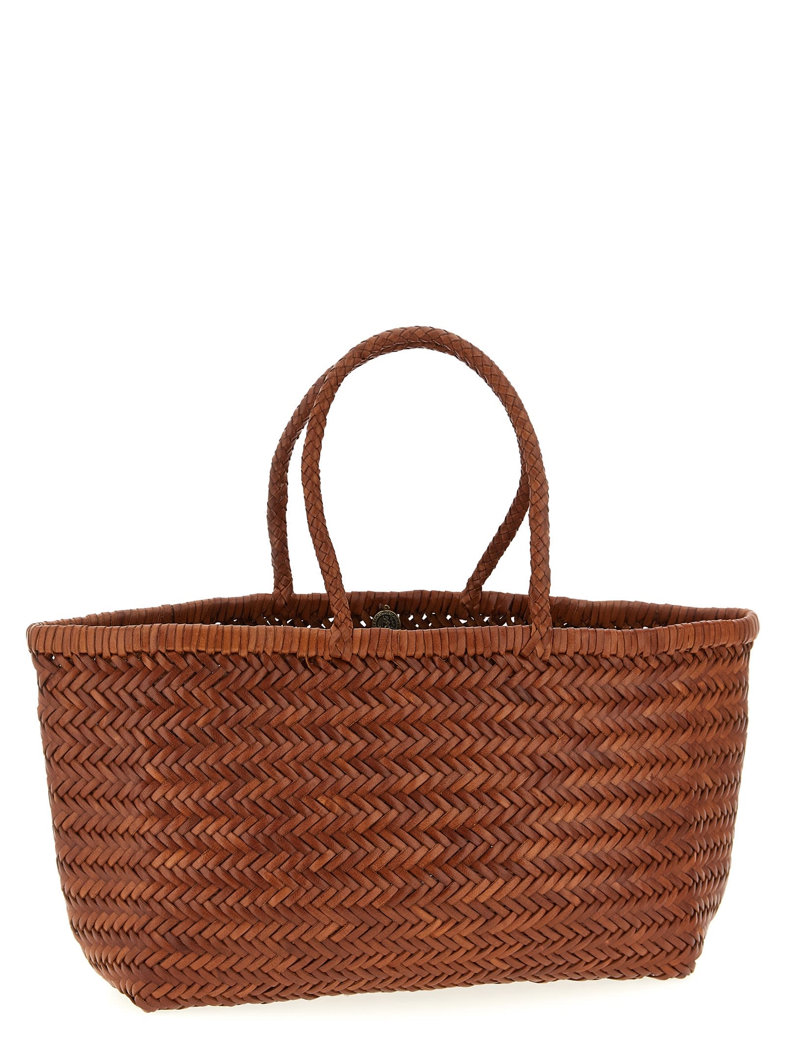 Dragon Diffusion Large Bamboo Triple Jump Chevron-weave Shoulder Bag In Brown