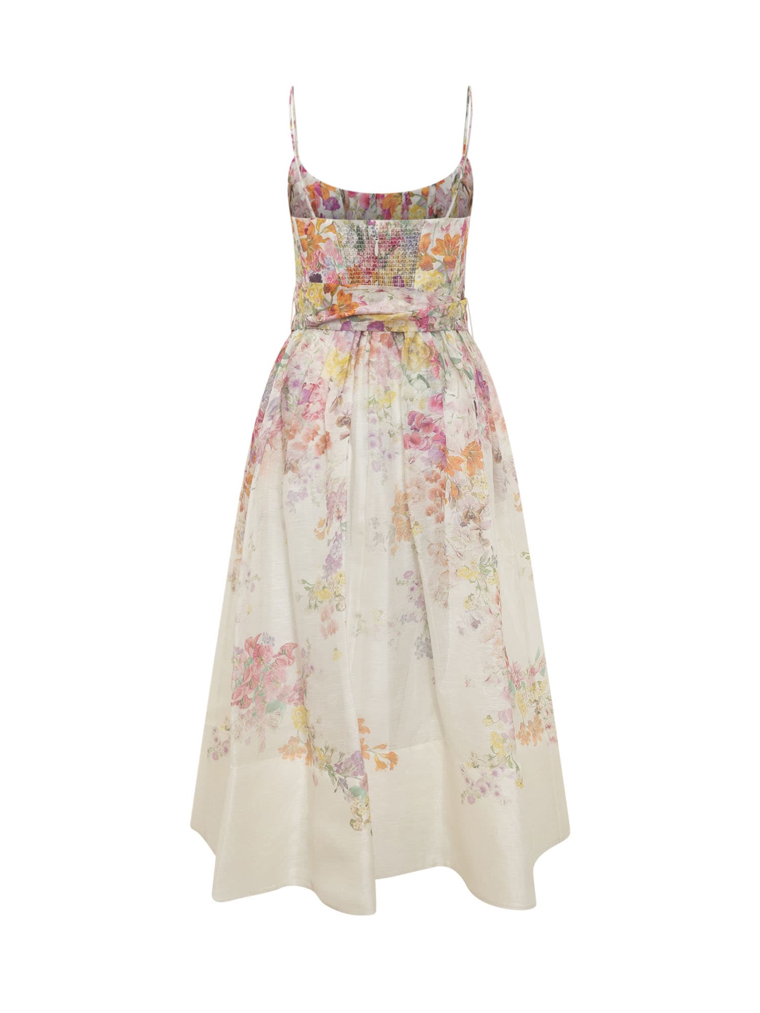 Shop Zimmermann Silk And Linen Dress With Floral Pattern In Kaleidoscope Garden