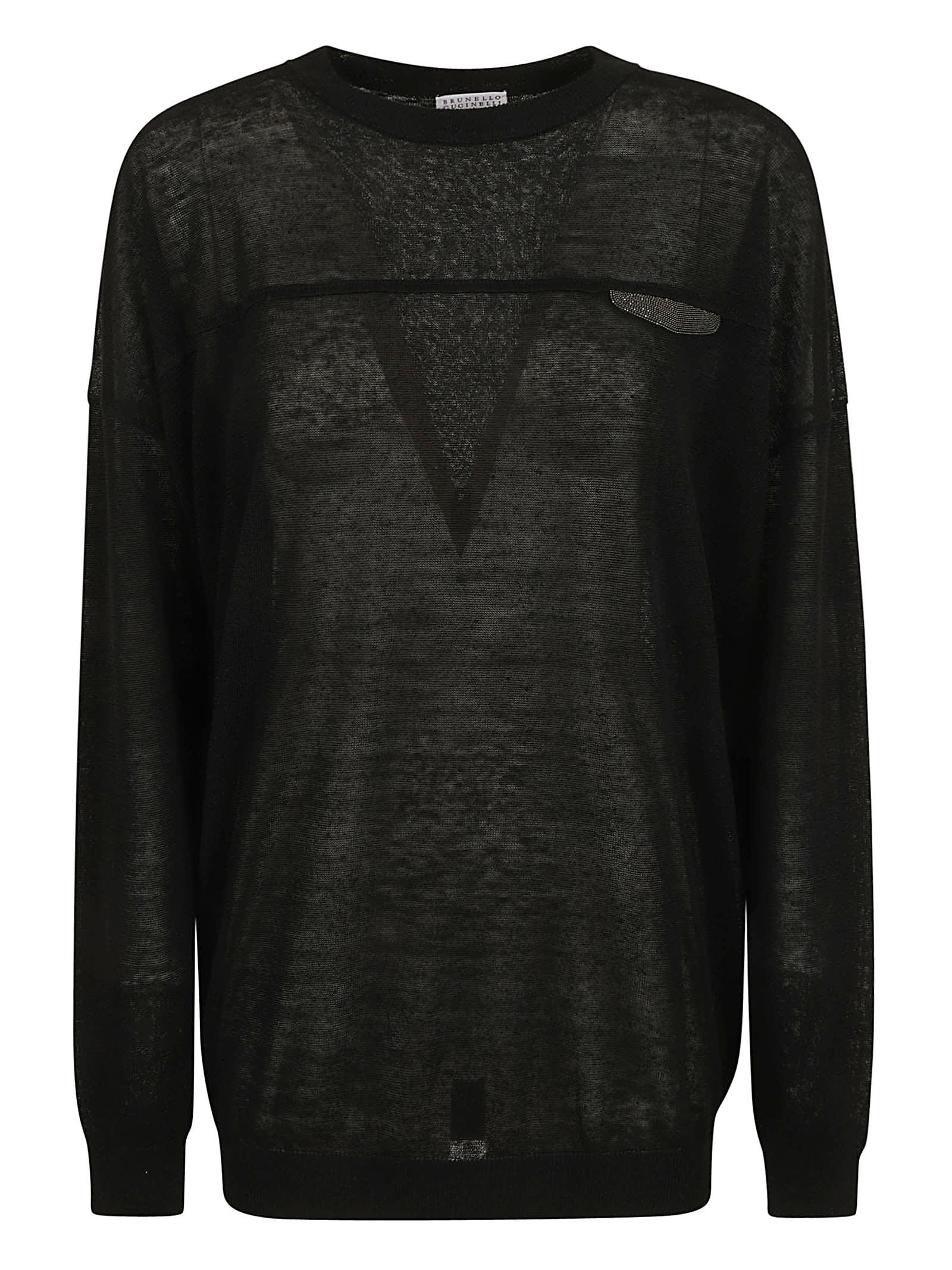 Shop Brunello Cucinelli Rib Trim Embellished Oversize Sweater In Black