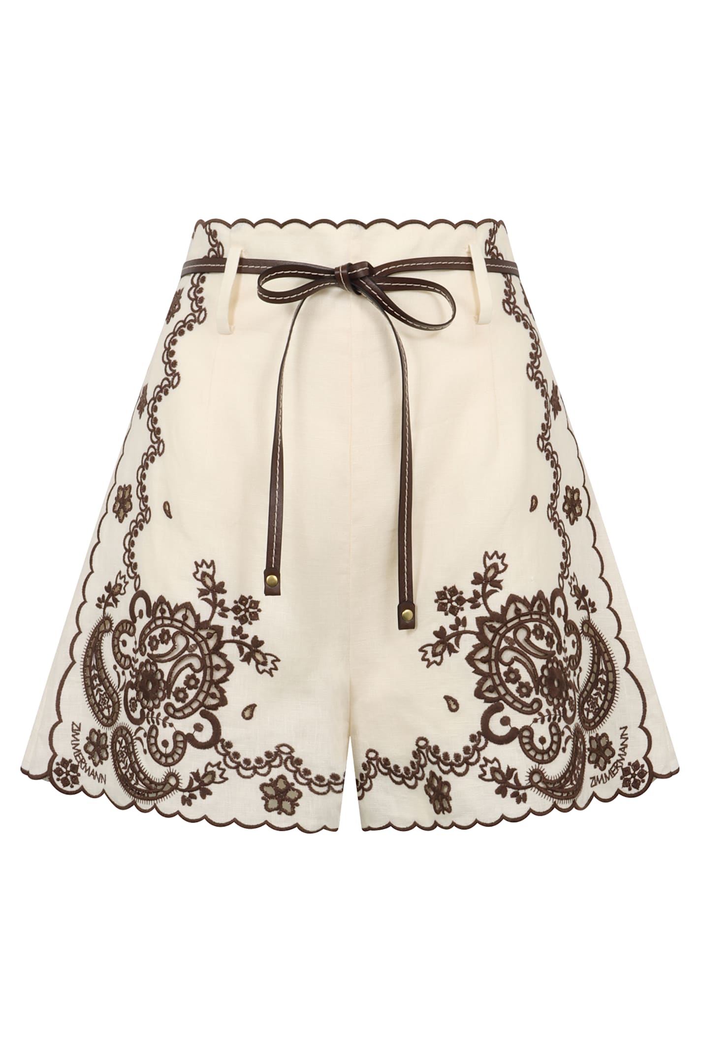 Zimmermann Womens Ivory Chocolate Ascension Embroidered Linen Shorts In White