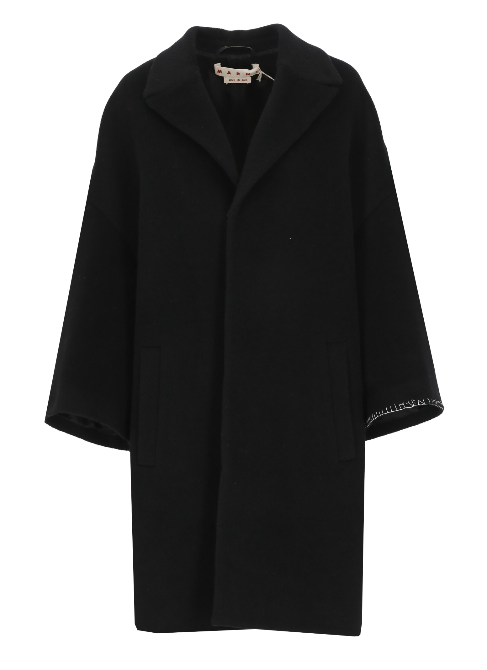 Shop Marni Wool Coat In Black