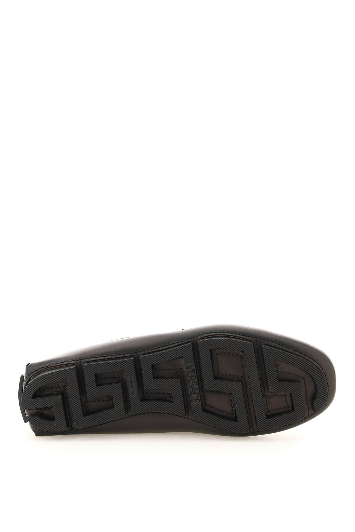 Shop Versace La Medusa Leather Loafers In Black  Gold (black)