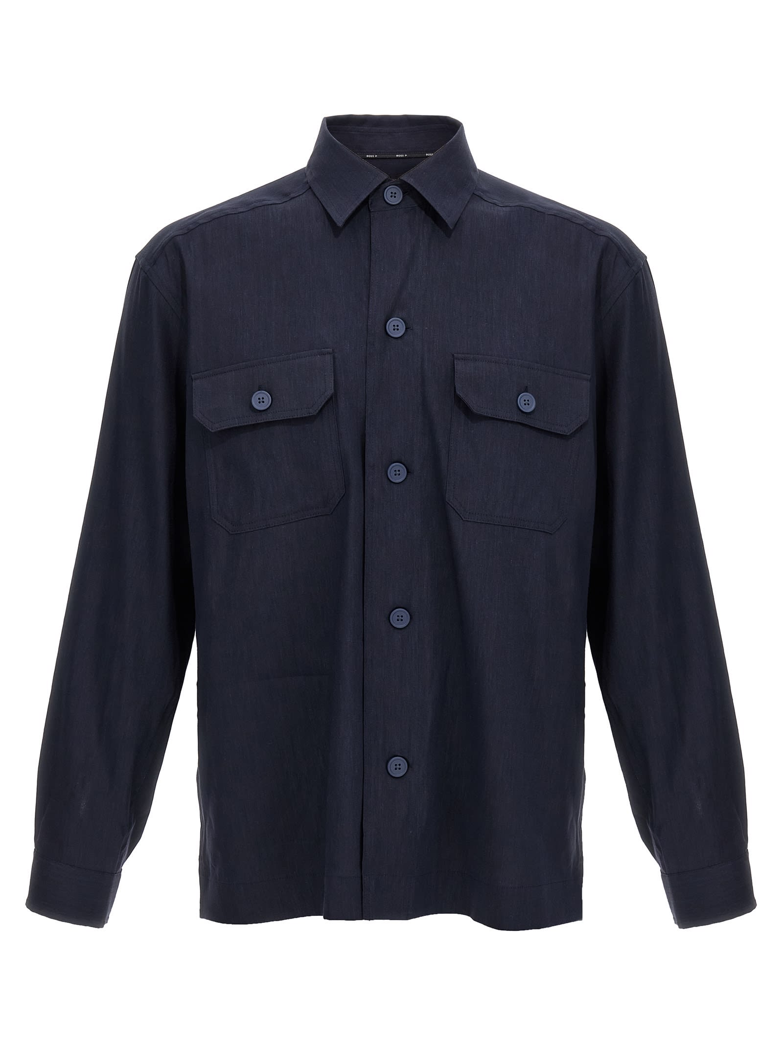 Hugo Boss Relaxed-fit Shirt In An Italian-made Linen Blend In Blue