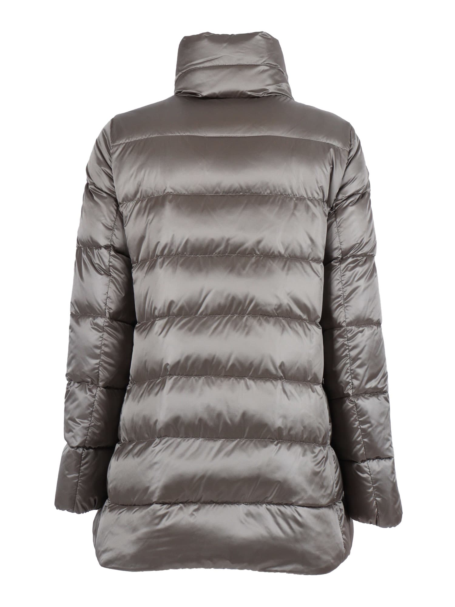 Moorer Long Quilted Down Jacket With High Collar In Silver