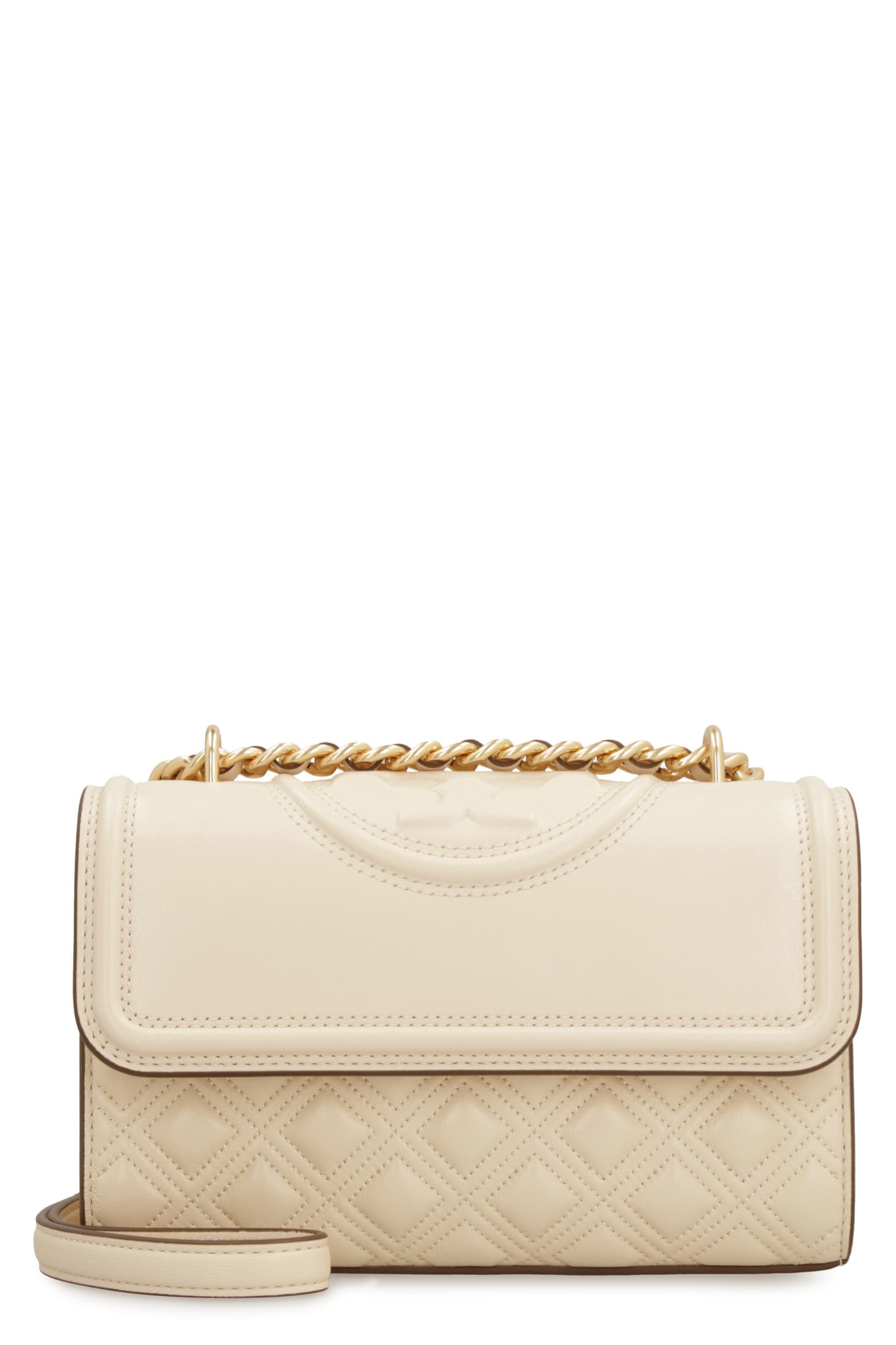 Tory Burch Fleming Leather Shoulder Bag In Panna