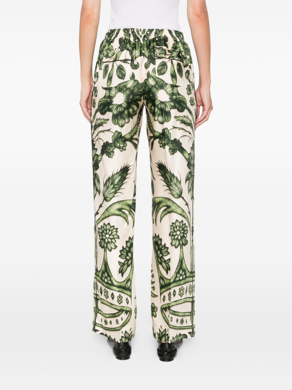 F.r.s For Restless Sleepers Printed Silk Trousers In Green
