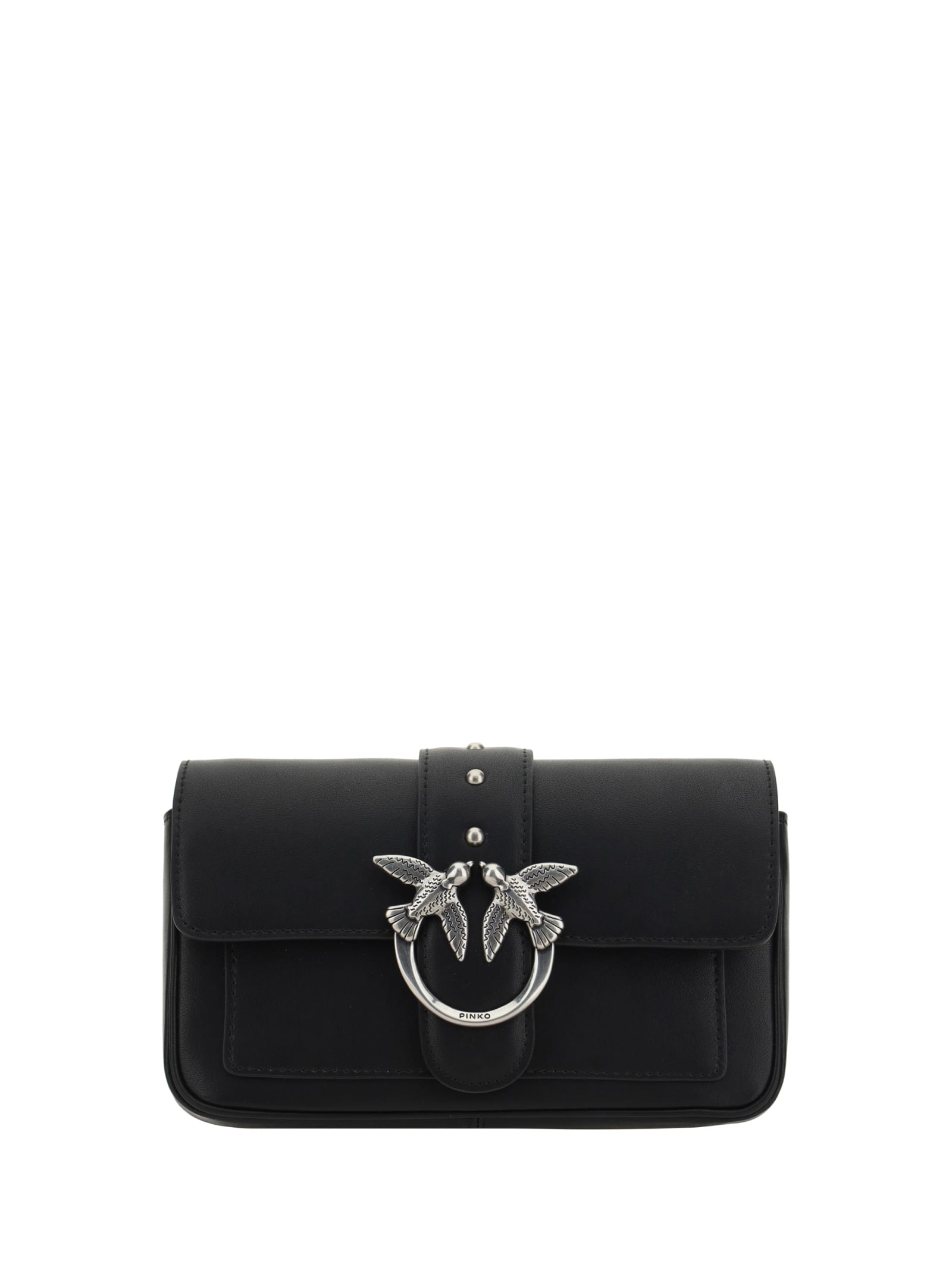 Pinko Love One Classic Leather Shoulder Bag In Black