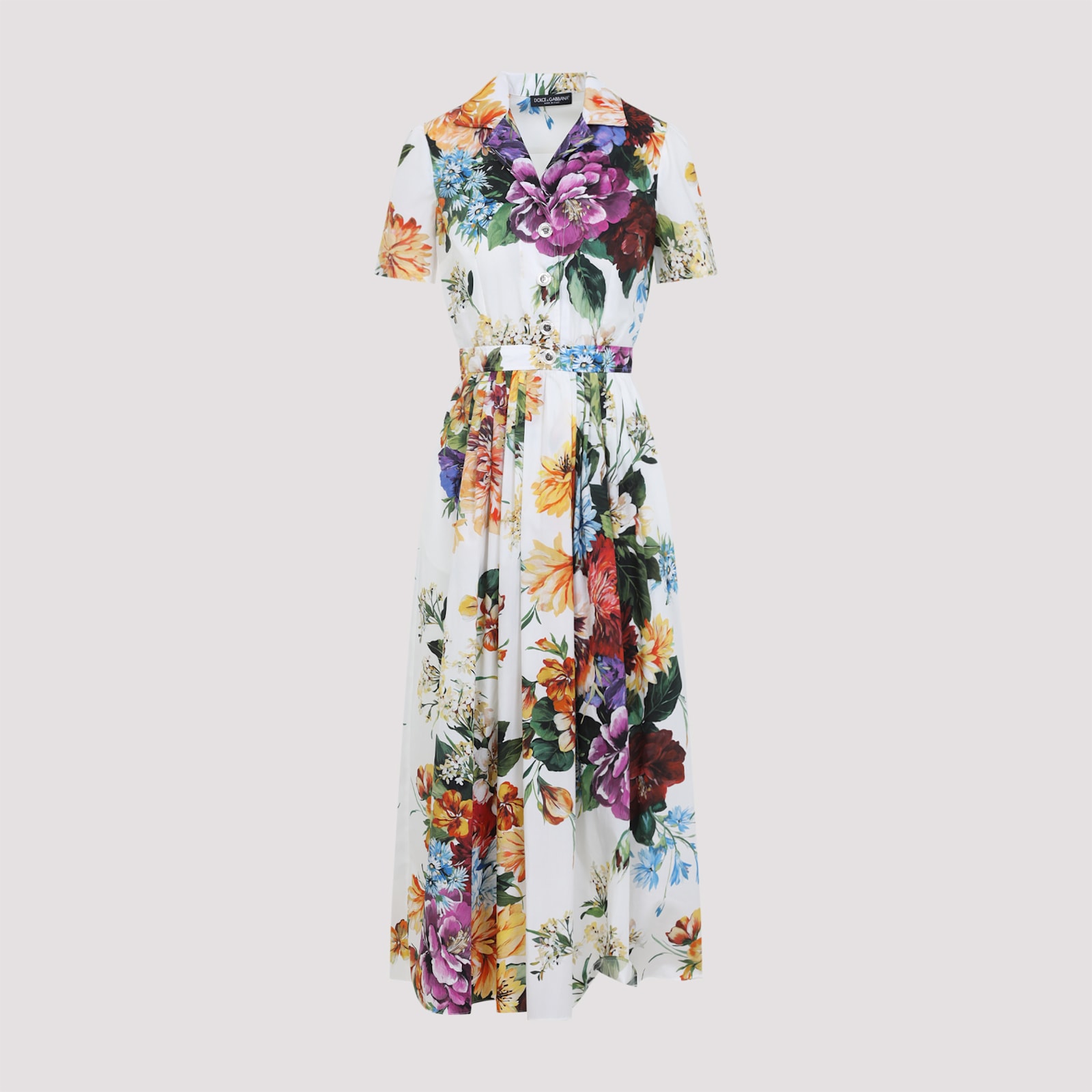 Dolce & Gabbana Pleated Floral-print Cotton-poplin Midi Dress In Multi