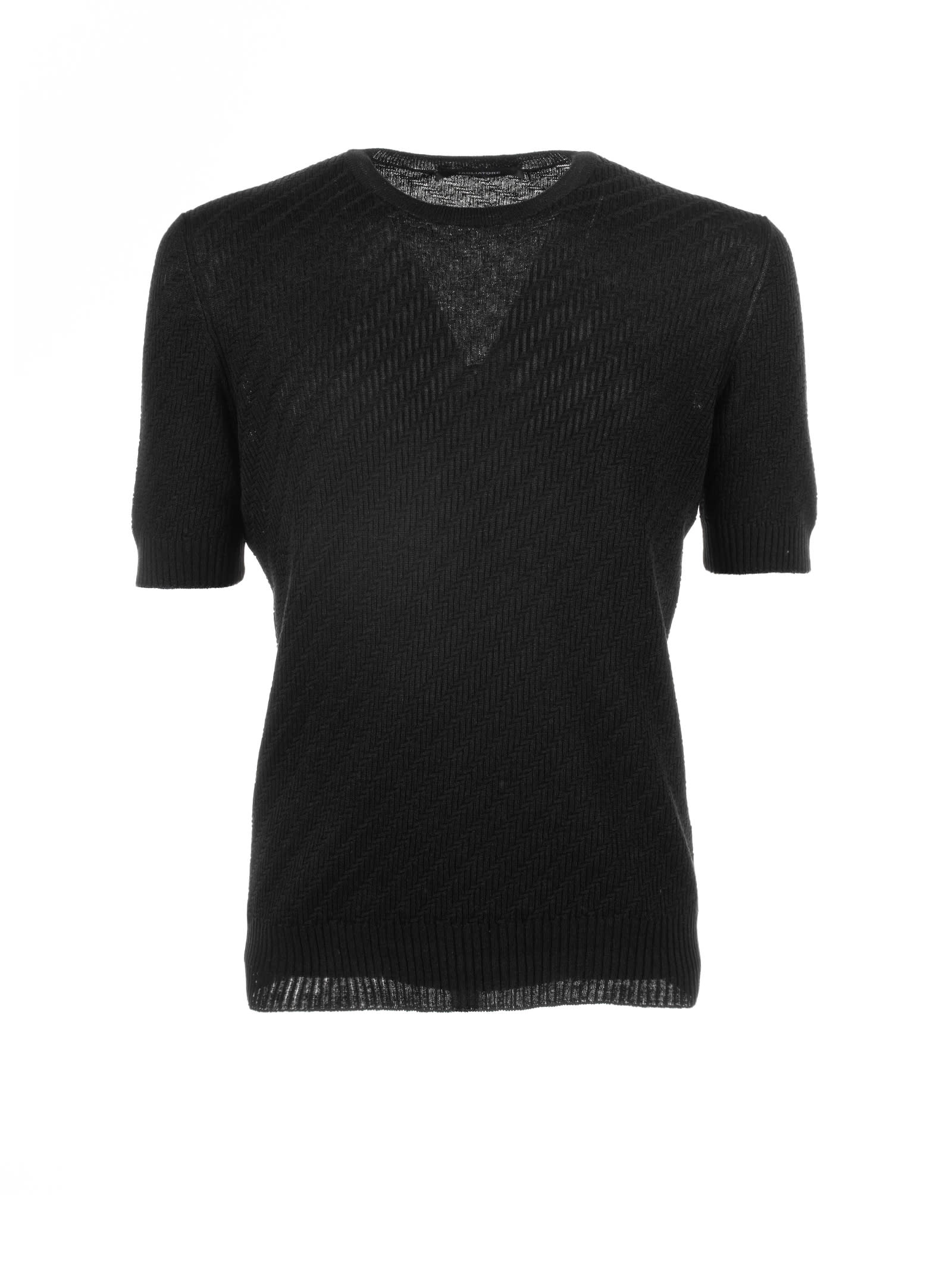 Tagliatore Black Knitted T-shirt In Nero