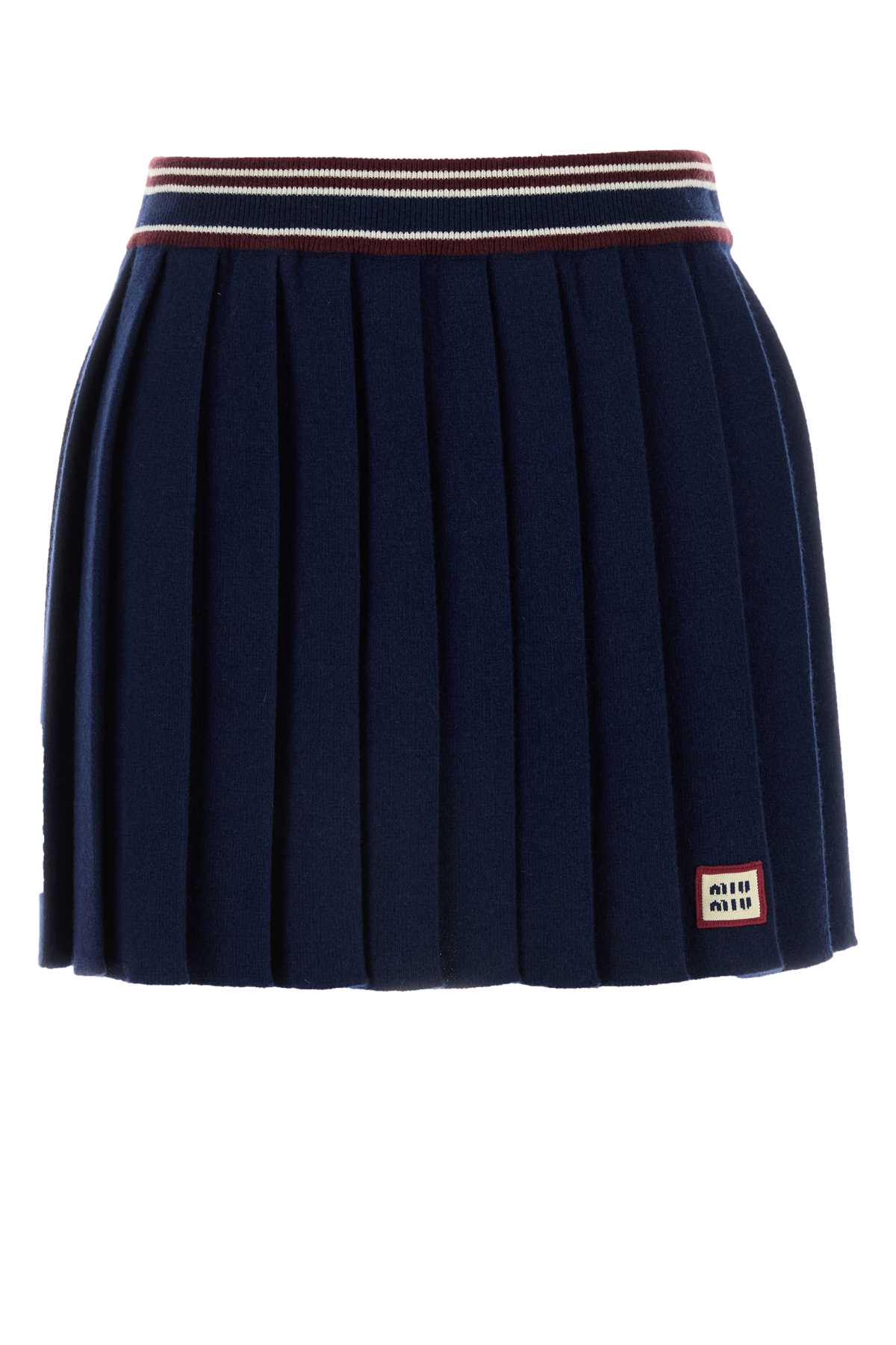 Navy Blue Wool Blend Mini Skirt