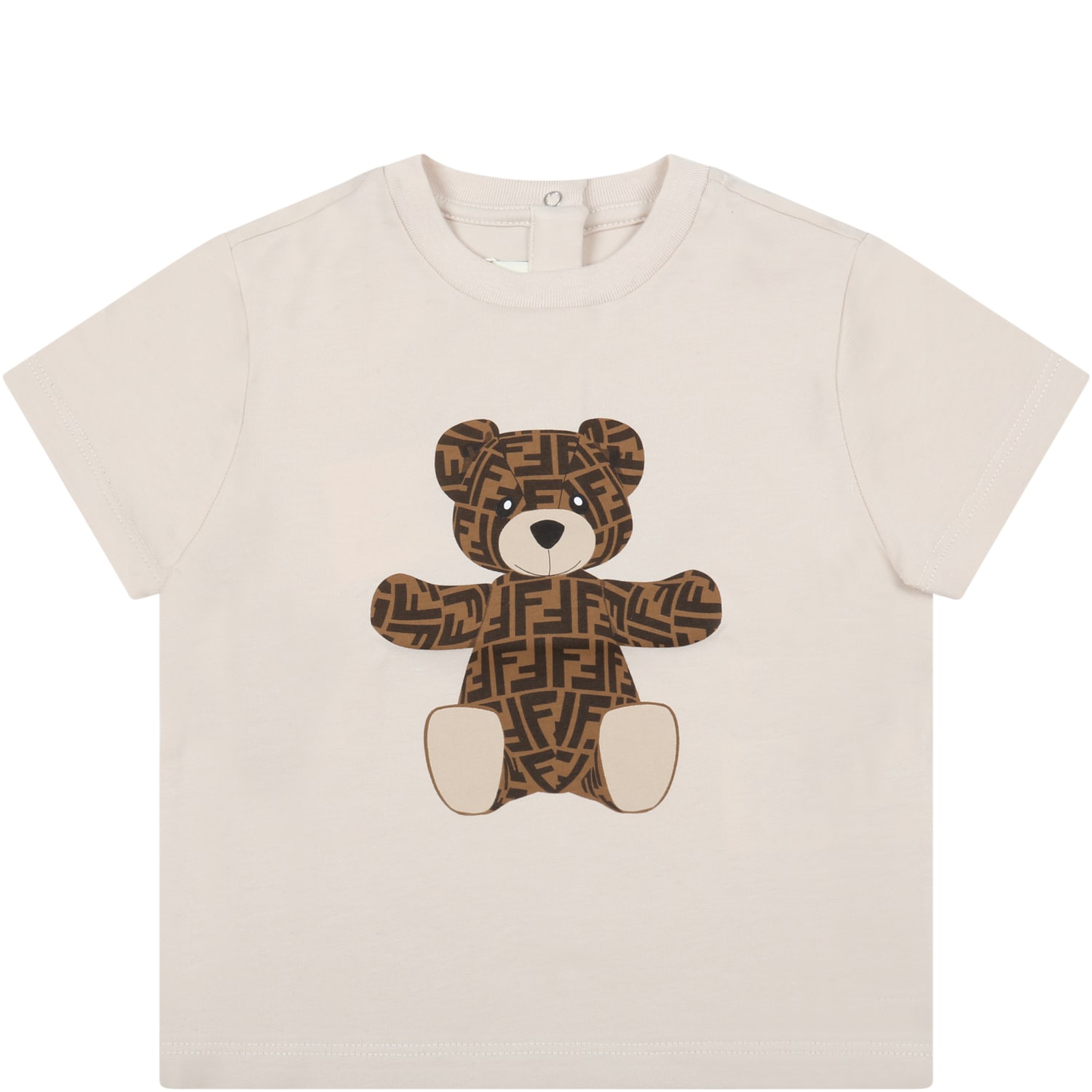 Fendi Beige T-shirt For Baby Kids With Bear