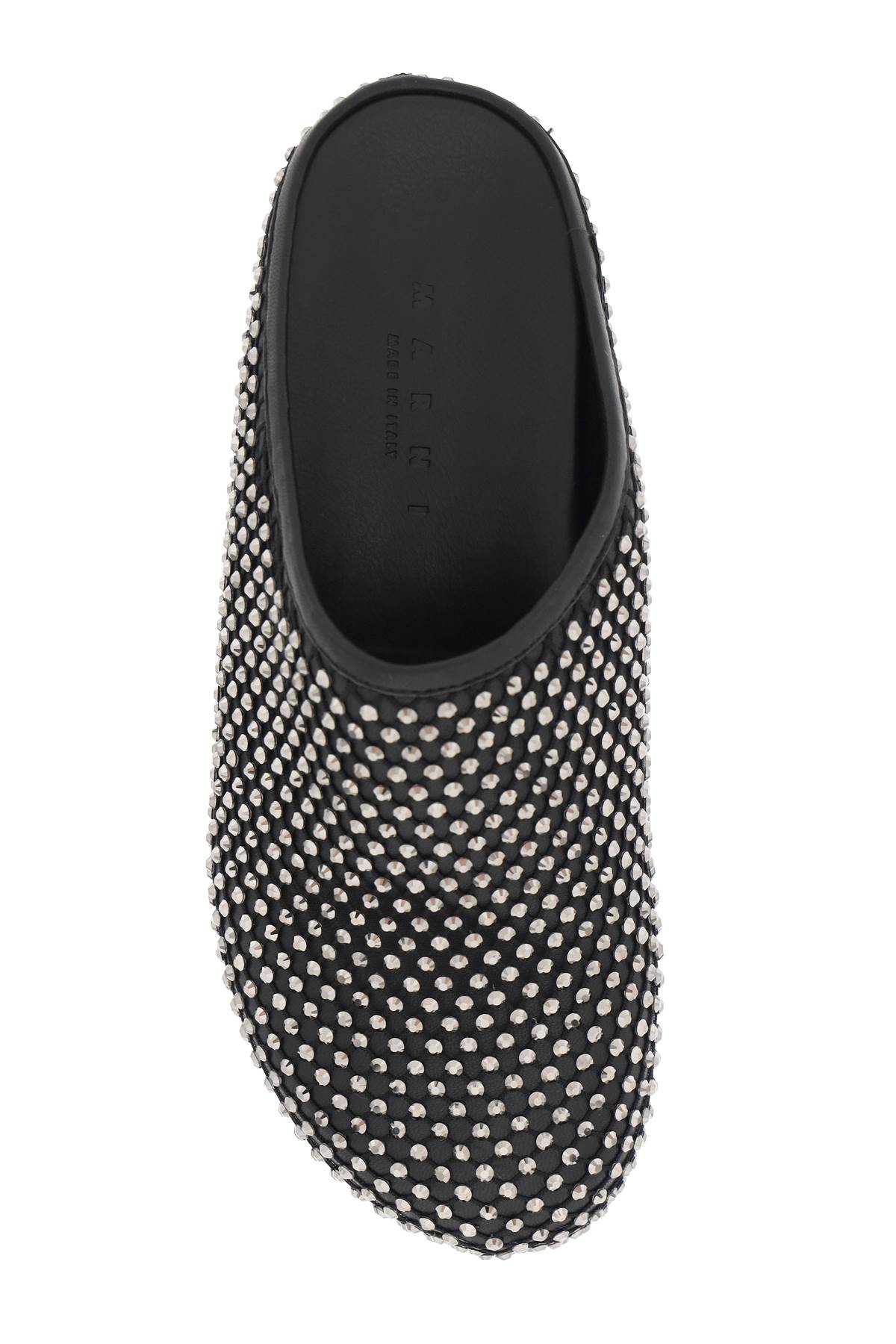 Shop Marni Leather Fussbett Clogs With Rhinestones In Black (black)