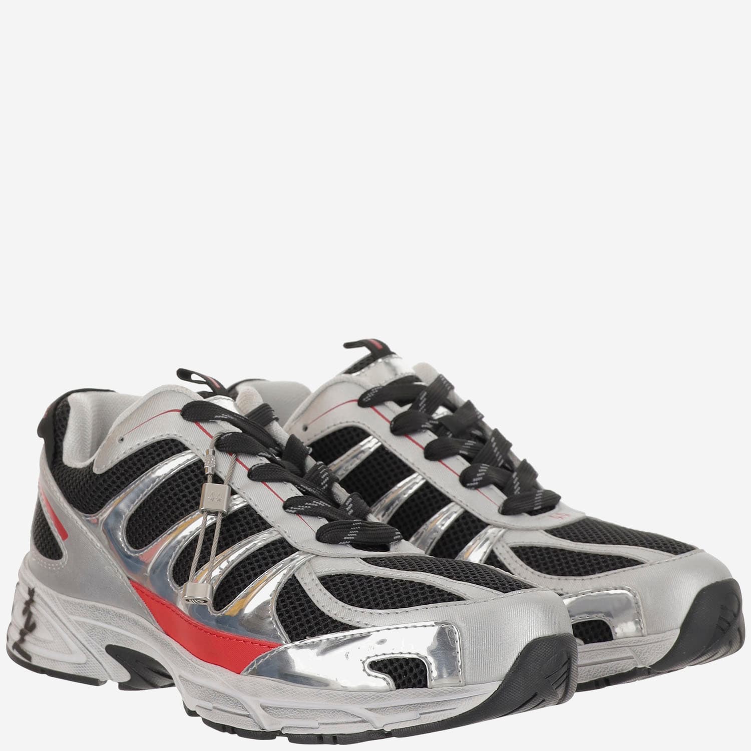 44 Label Group Dragger Sneakers In Silver Leather And Fabric In Black