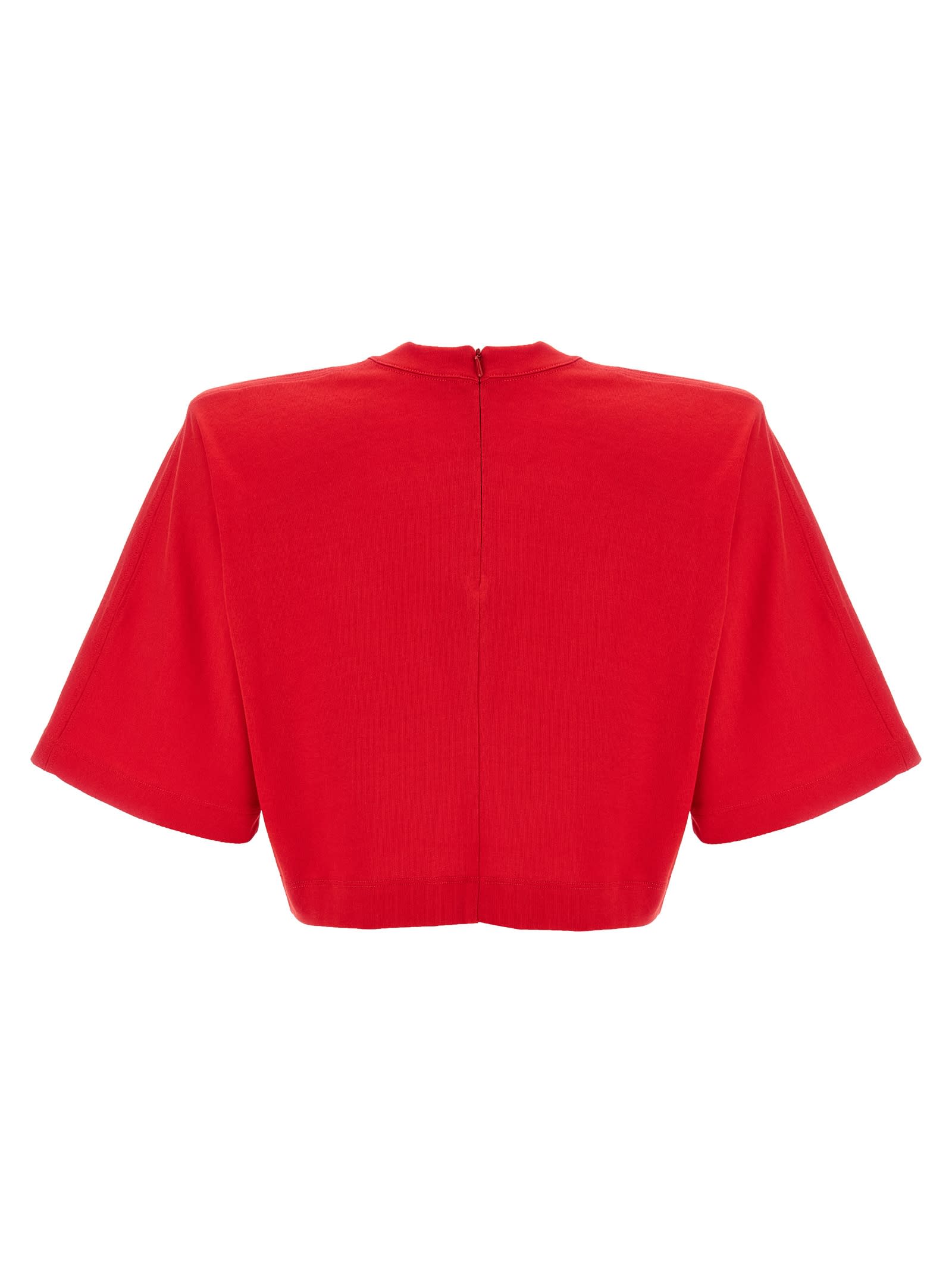 Pinko Short-sleeved Crop Top With Padded Shoulders In Red