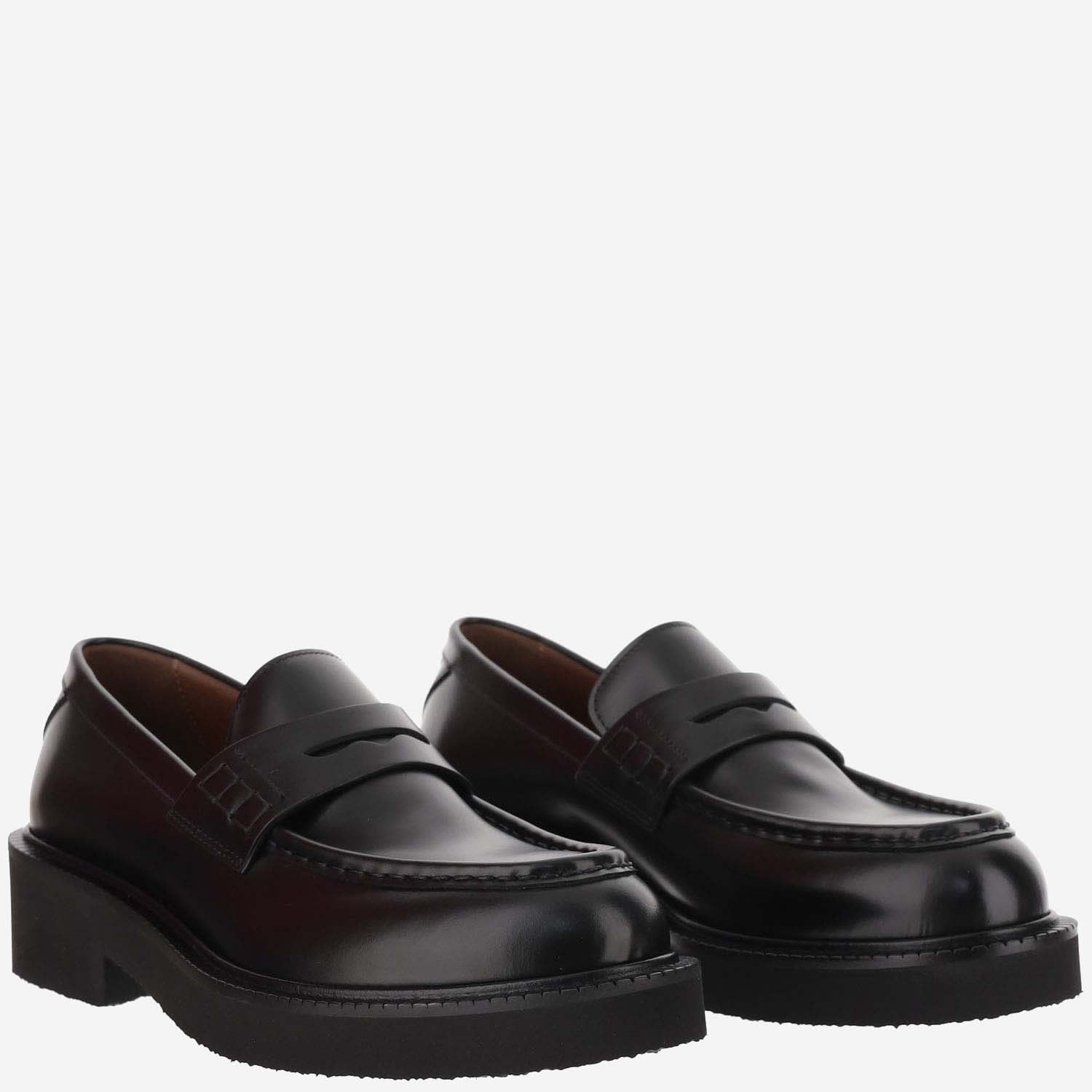 Shop Valentino Leather Loafers In Black