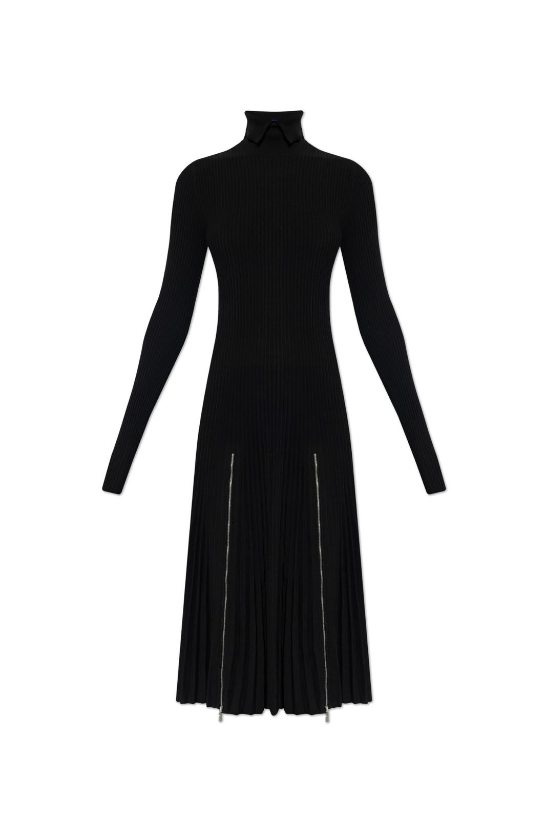 Shop Burberry Long Sleeved Zip-detailed Turtleneck Dress In Black