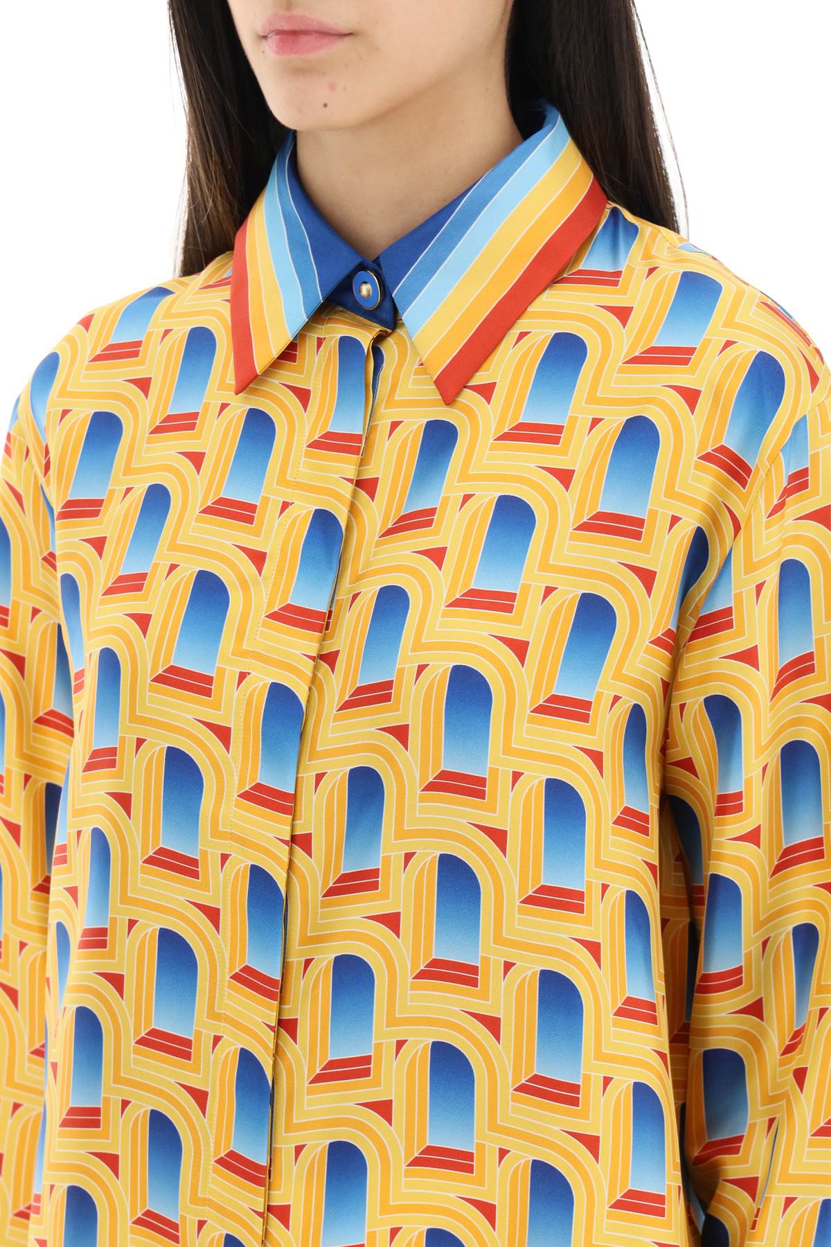 Shop Casablanca Arche De Jour Long-sleeved Shirt In L Arche De Jour (blue)