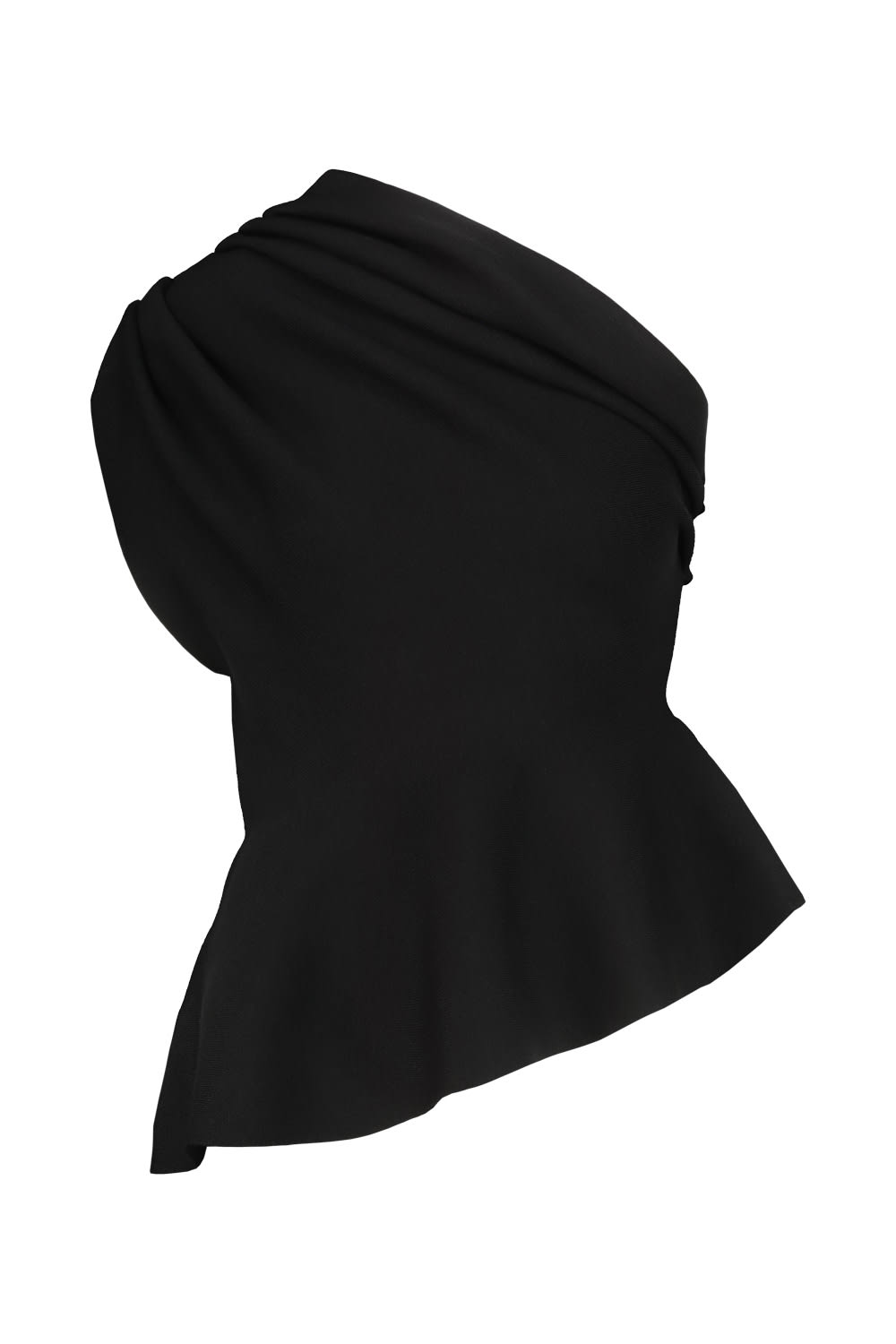 Khaite Aimee Asymmetric One-shoulder Wool-blend Peplum Top In Black