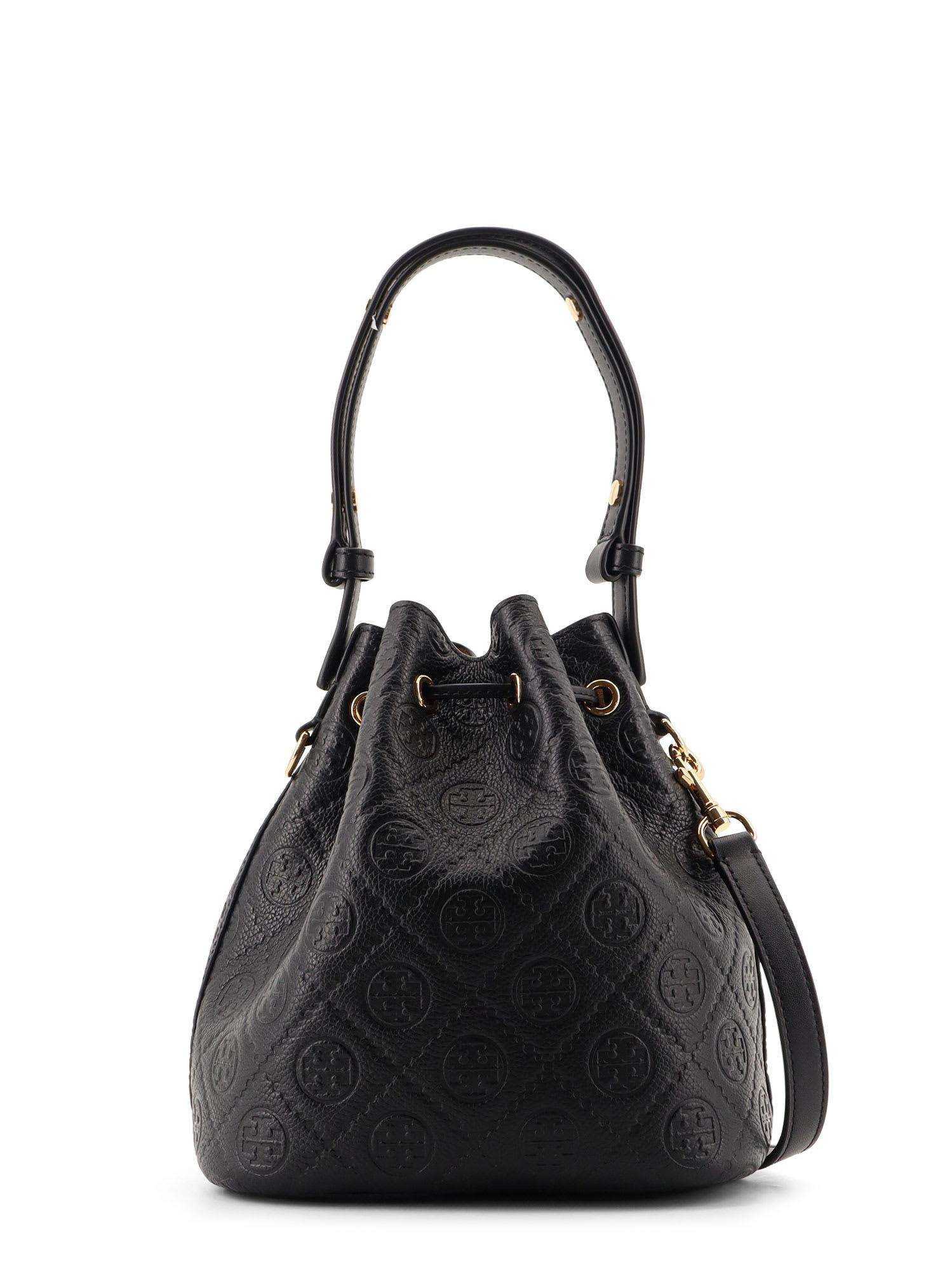 Tory Burch T Monogram Pebble Leather Bucket Bag In Black