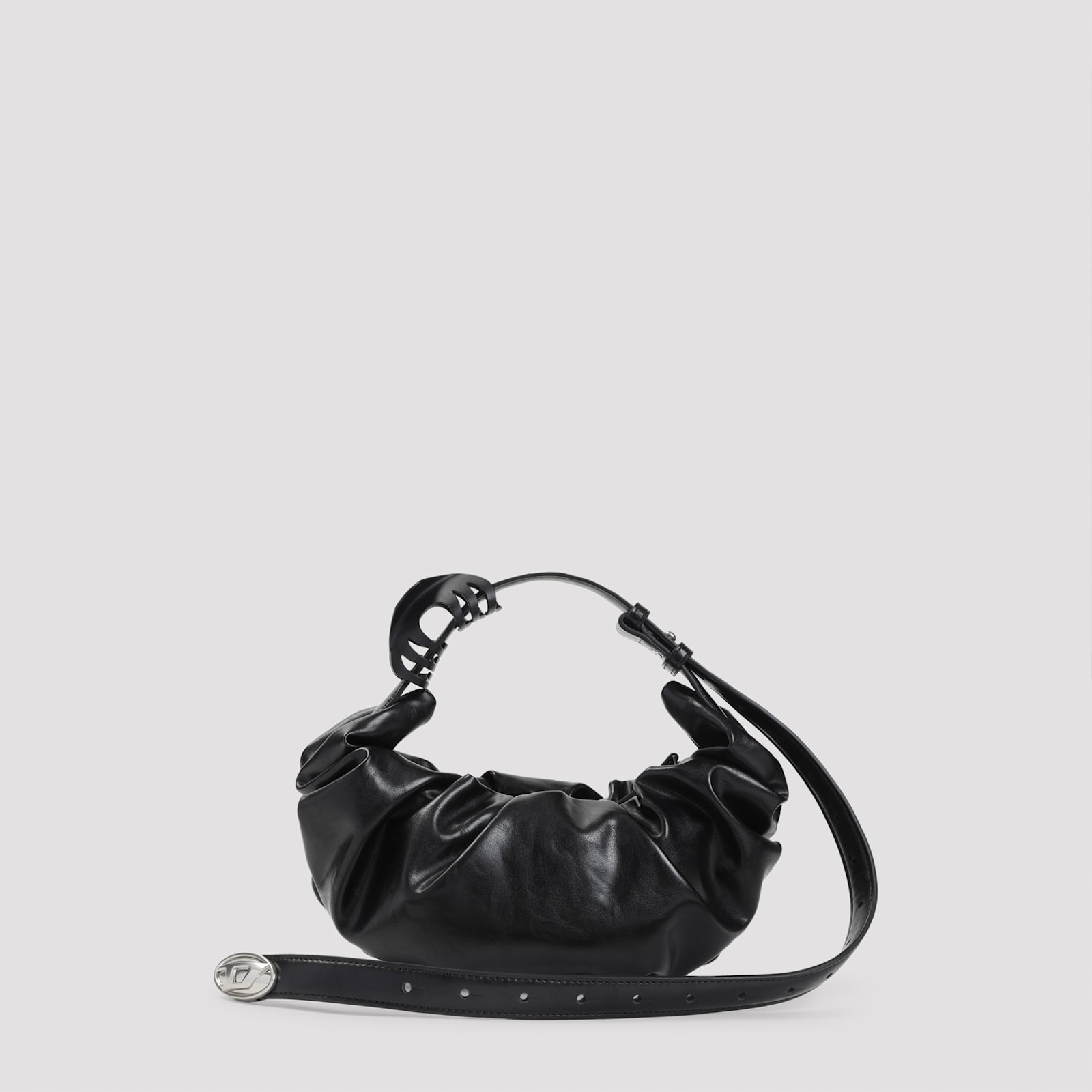 Diesel Grab-d S-small Scrunched Hobo Bag In Shiny Pu In Black