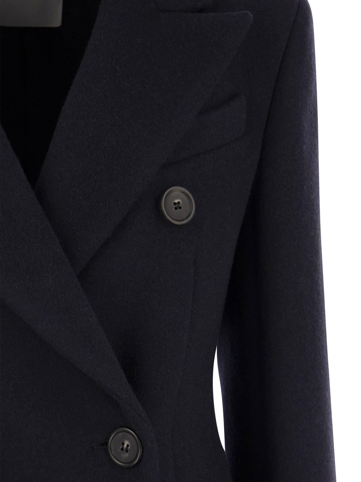 Sportmax Double-breasted Long-sleeved Coat In Blu Notte