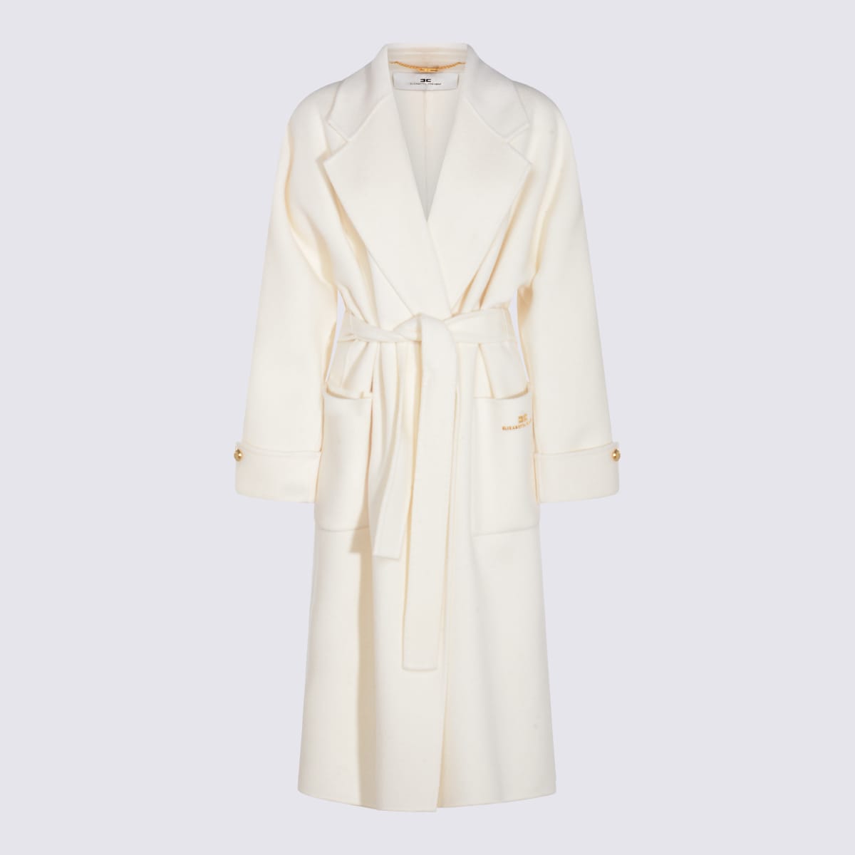 Elisabetta Franchi Belted Pocket Coat In Neutral