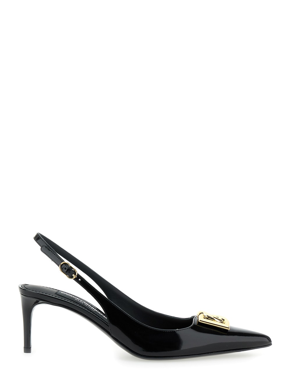 Shop Dolce & Gabbana Black Slingback With Plate Logo In Patent Leather Woman
