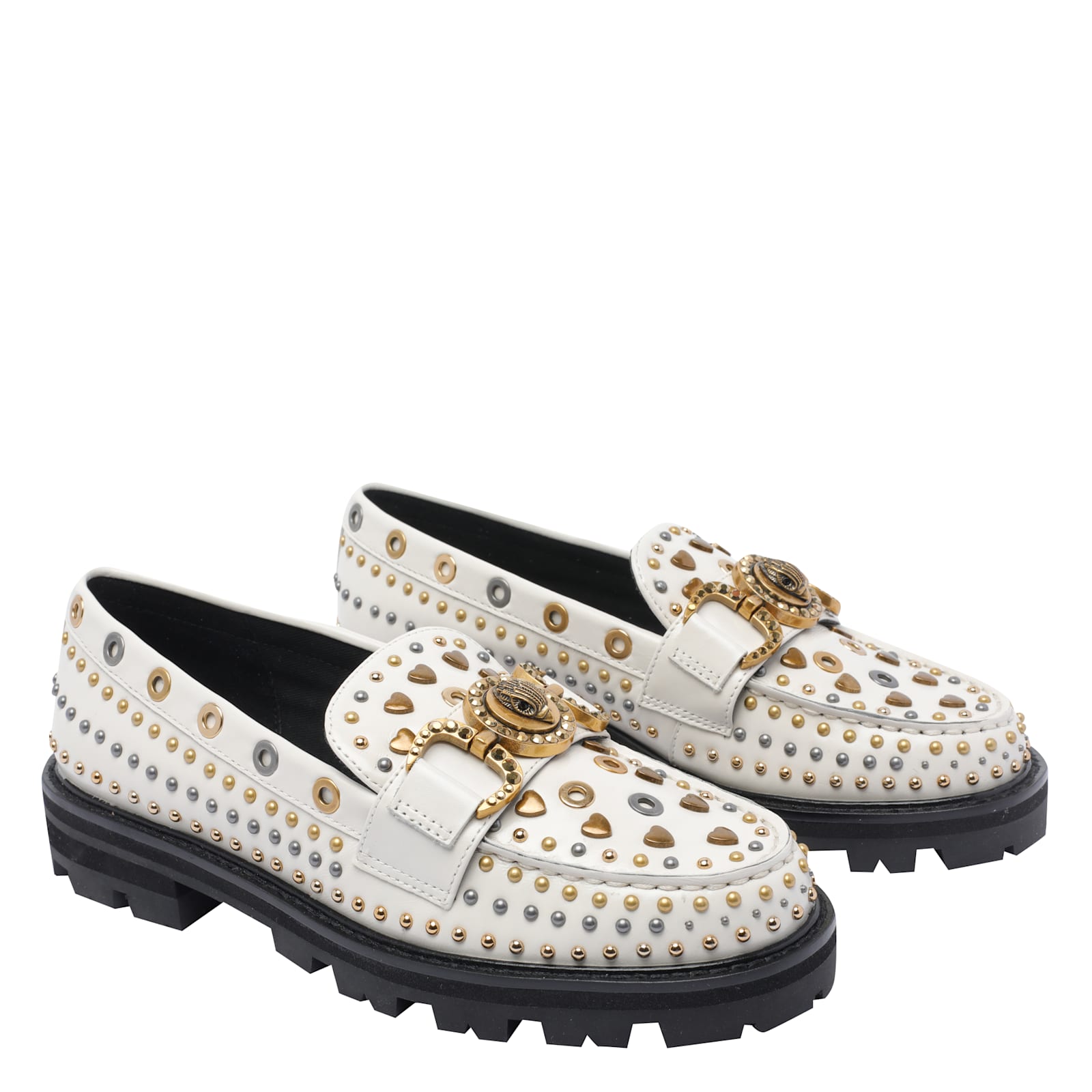 Kurt Geiger Mansion Stud Embellished Loafers In White