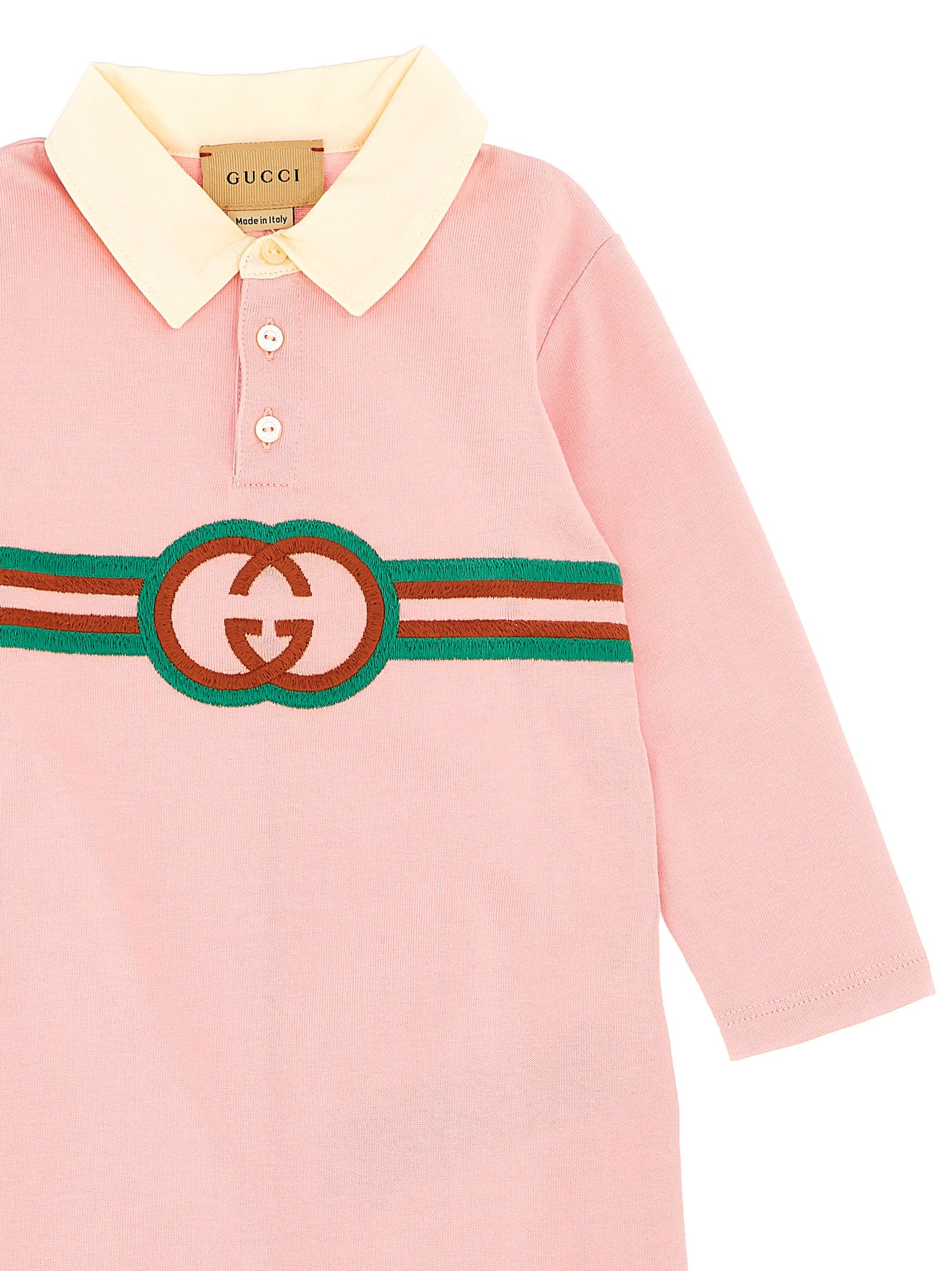 Shop Gucci Logo Embroidery Jumpsuit In Pink