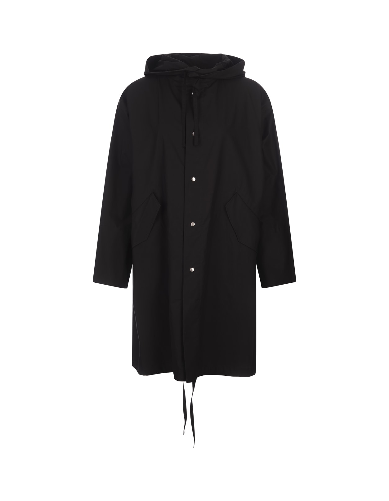 Shop Jil Sander Black Hooded Midi Parka