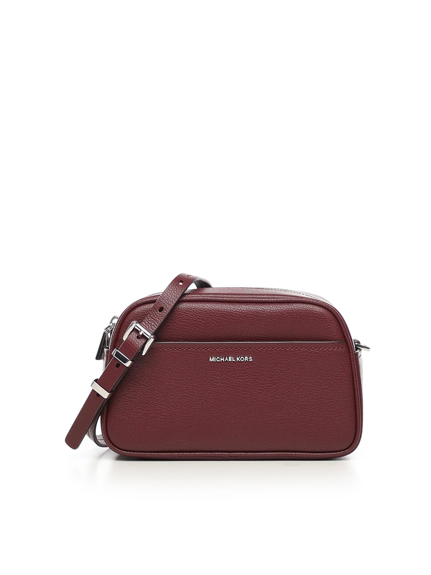 Michael Michael Kors Jet Set Small Leather Crossbody Bag In Burgundy