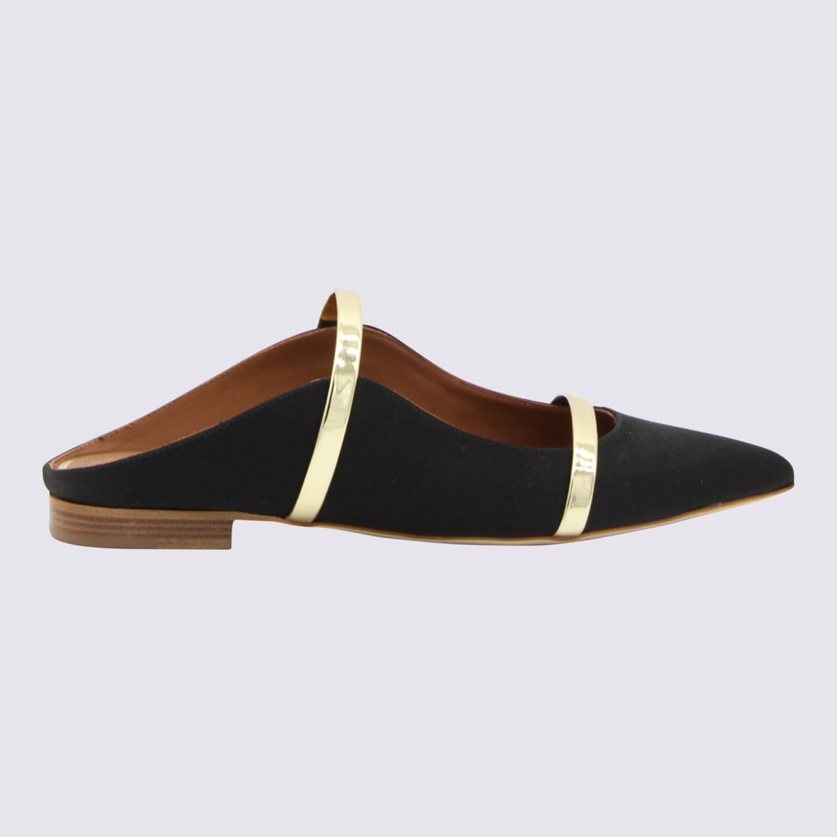 Shop Malone Souliers Black Leather Maureen Flats In Black/platino
