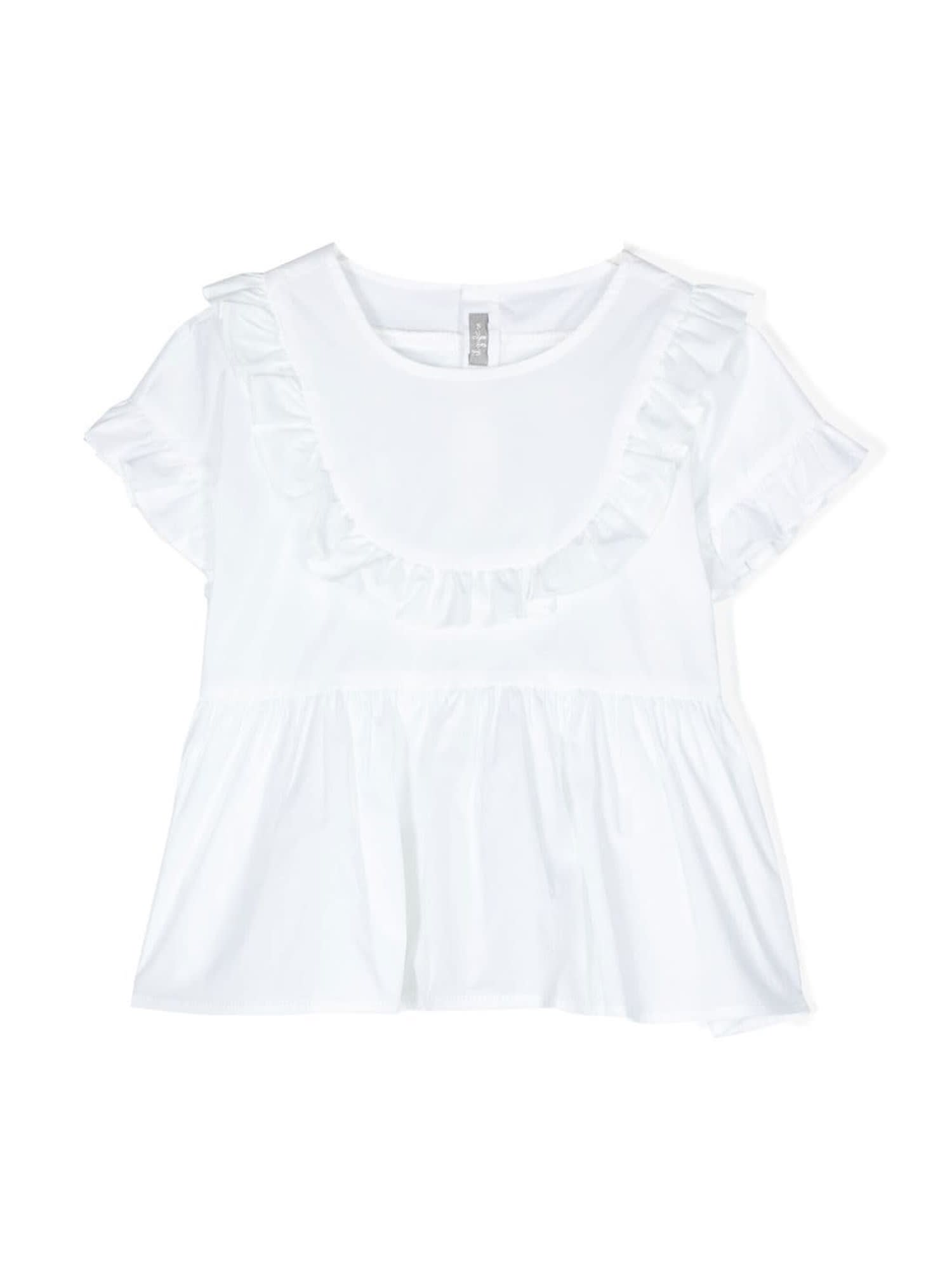 Il Gufo Kids' Short Sleeve Shirt In Bianco